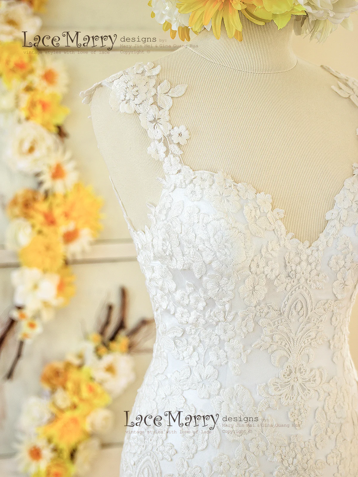 Lace Applique Wedding Dress with Deep Sweetheart Neckline - Image 5