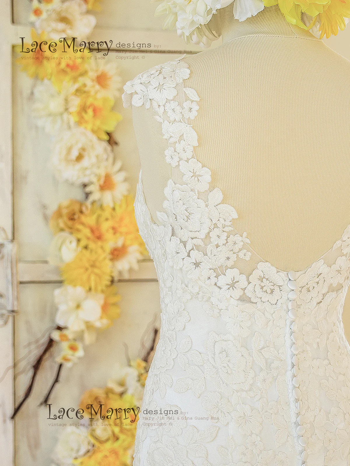 Lace Applique Wedding Dress with Deep Sweetheart Neckline - Image 6