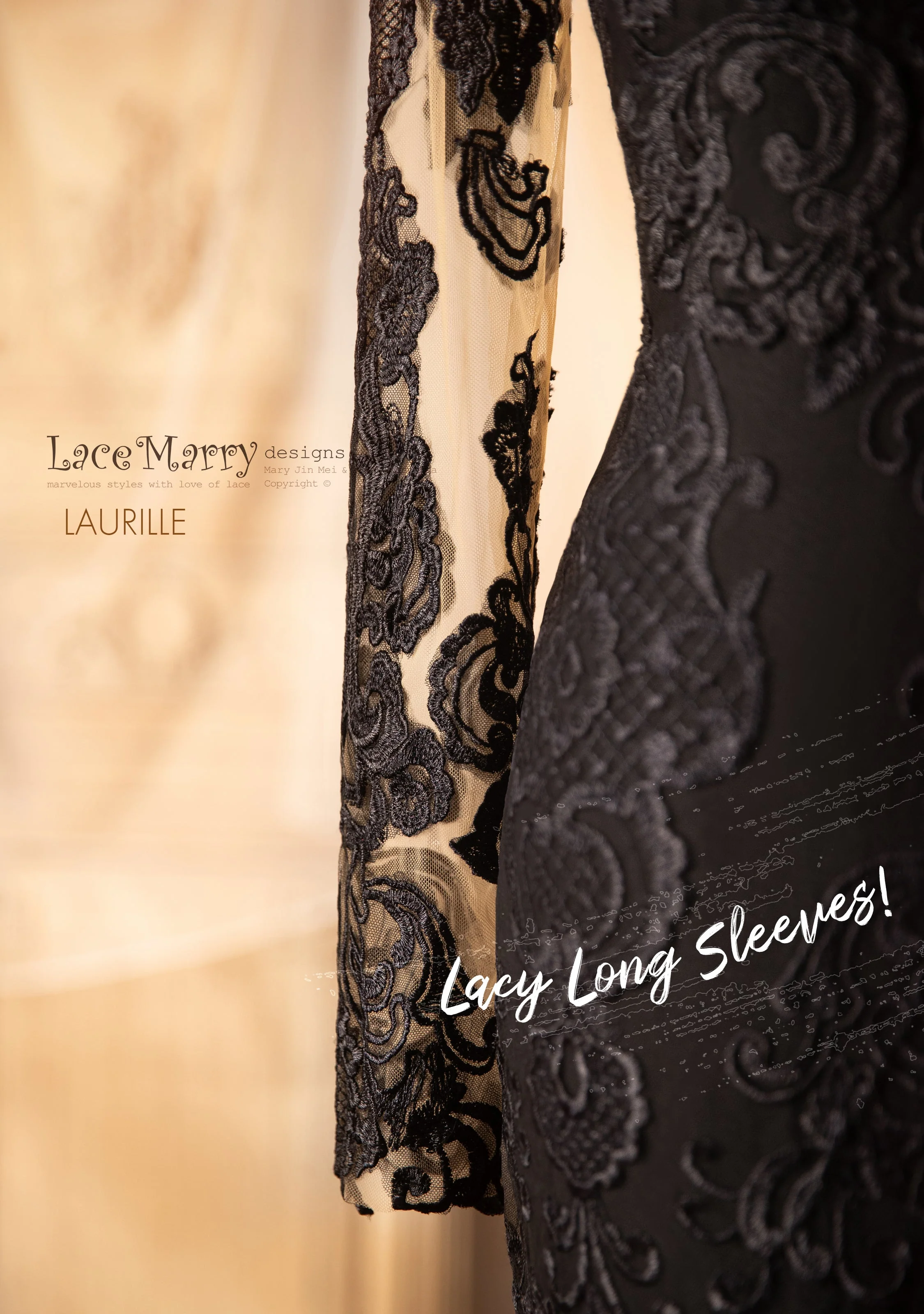 LAURILLE / Black Wedding Dress with Long Sleeves - Image 5