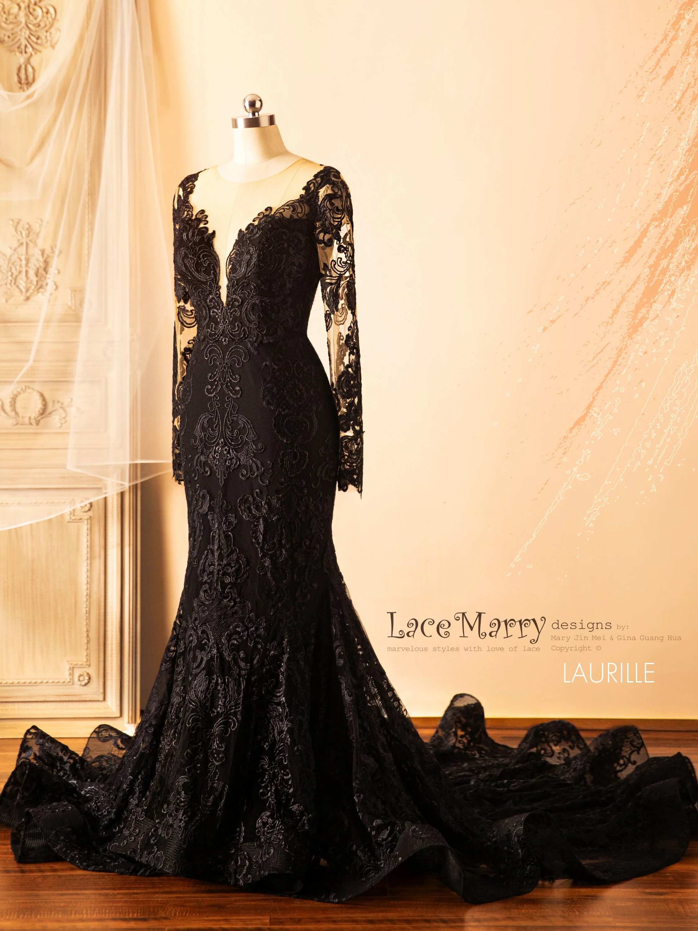 LAURILLE / Black Wedding Dress with Long Sleeves - Image 6