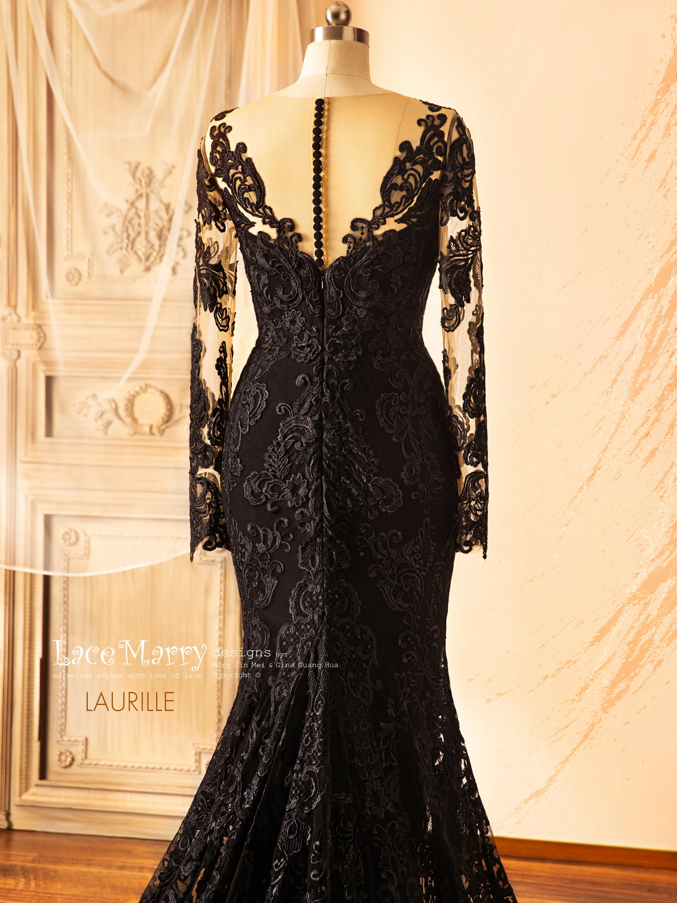 LAURILLE / Black Wedding Dress with Long Sleeves - Image 7