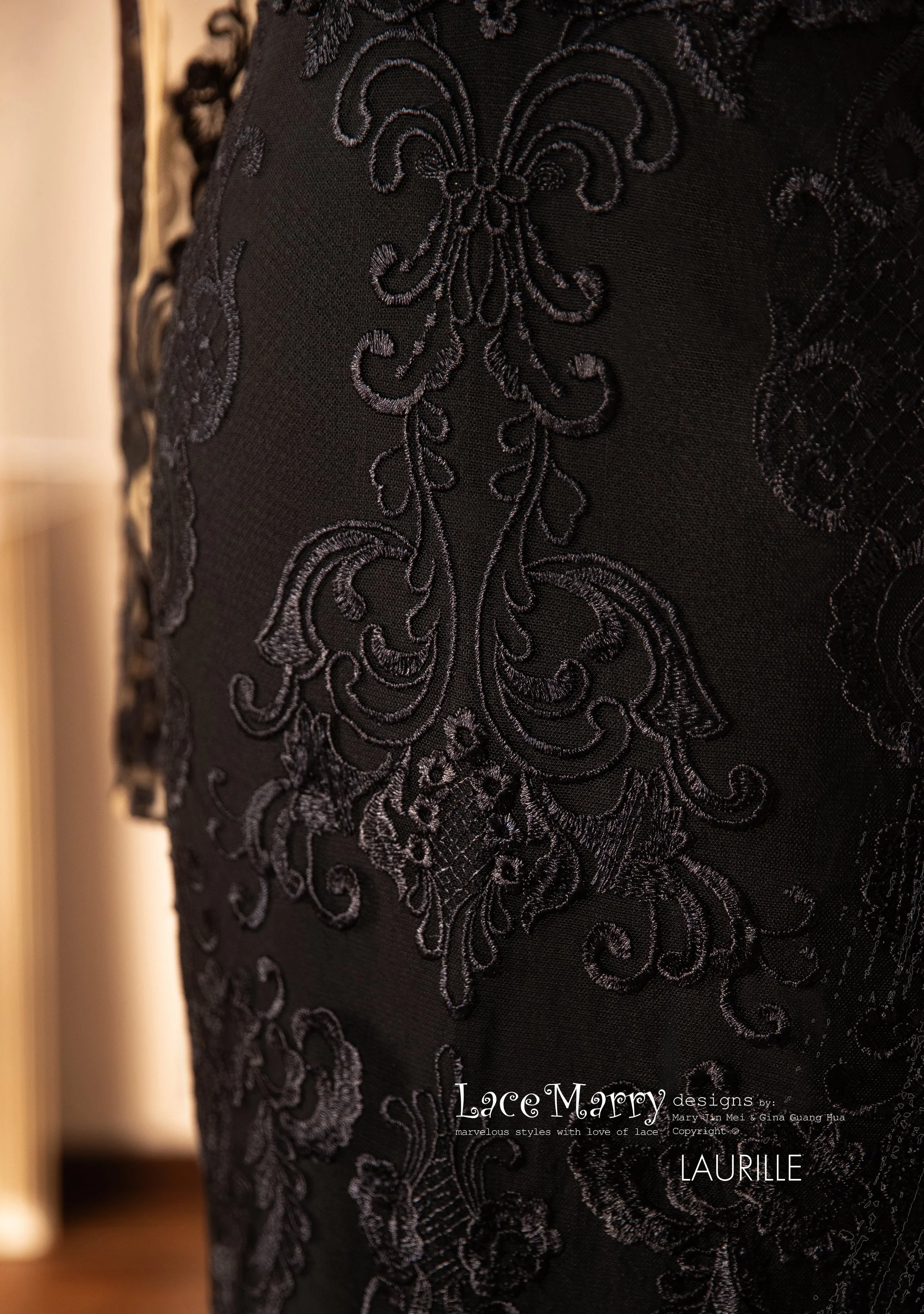 LAURILLE / Black Wedding Dress with Long Sleeves - Image 8