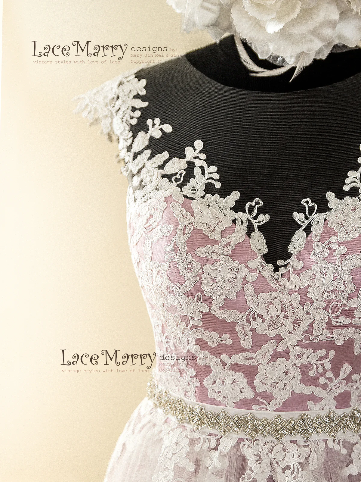 Lilac Underlay Boho Wedding Dress with Illusion Neckline - Image 3