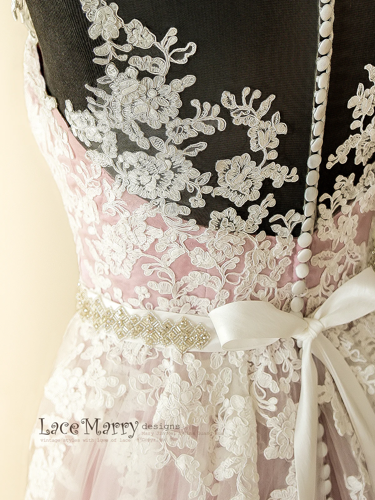 Lilac Underlay Boho Wedding Dress with Illusion Neckline - Image 4