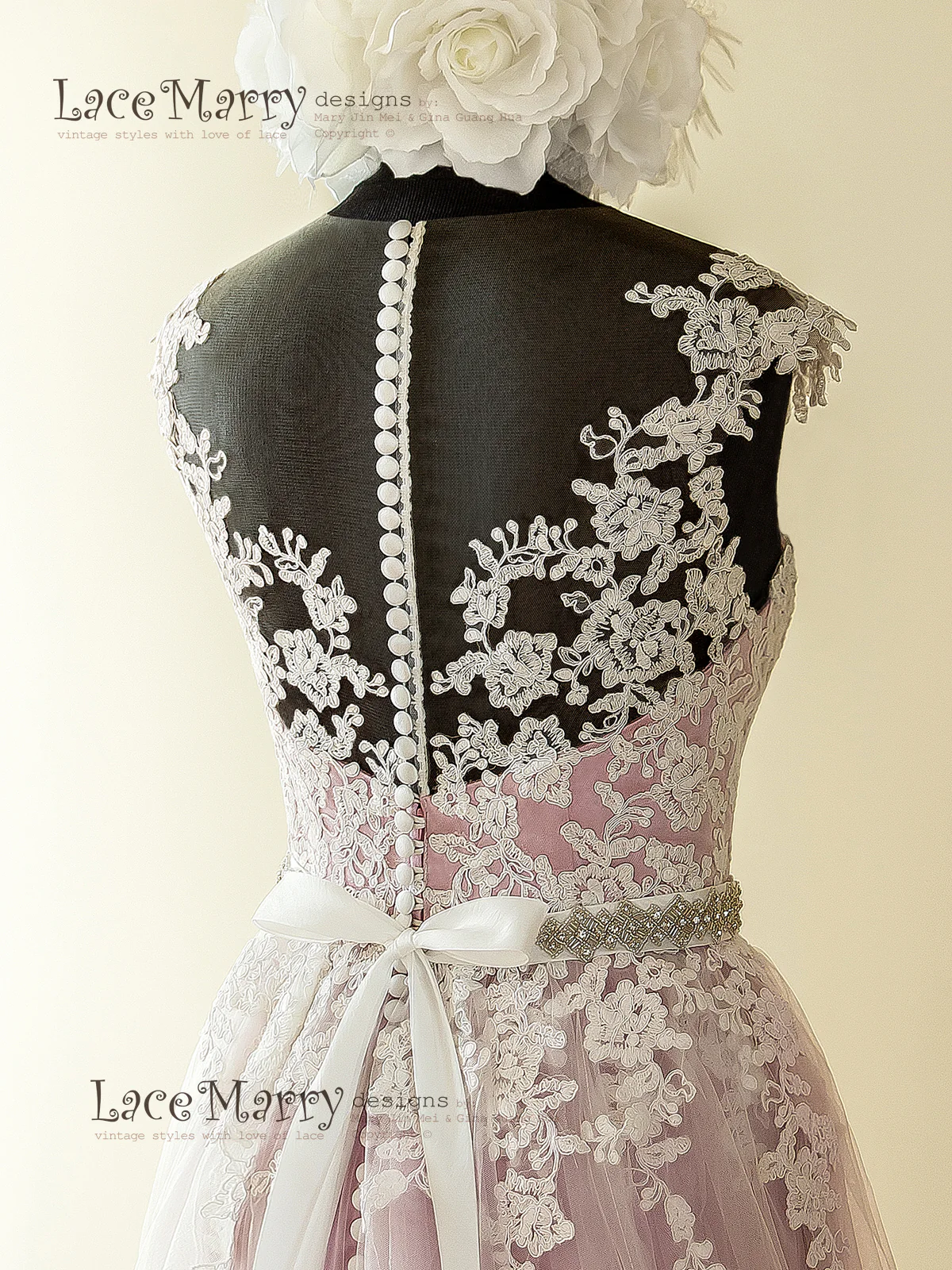 Lilac Underlay Boho Wedding Dress with Illusion Neckline - Image 6
