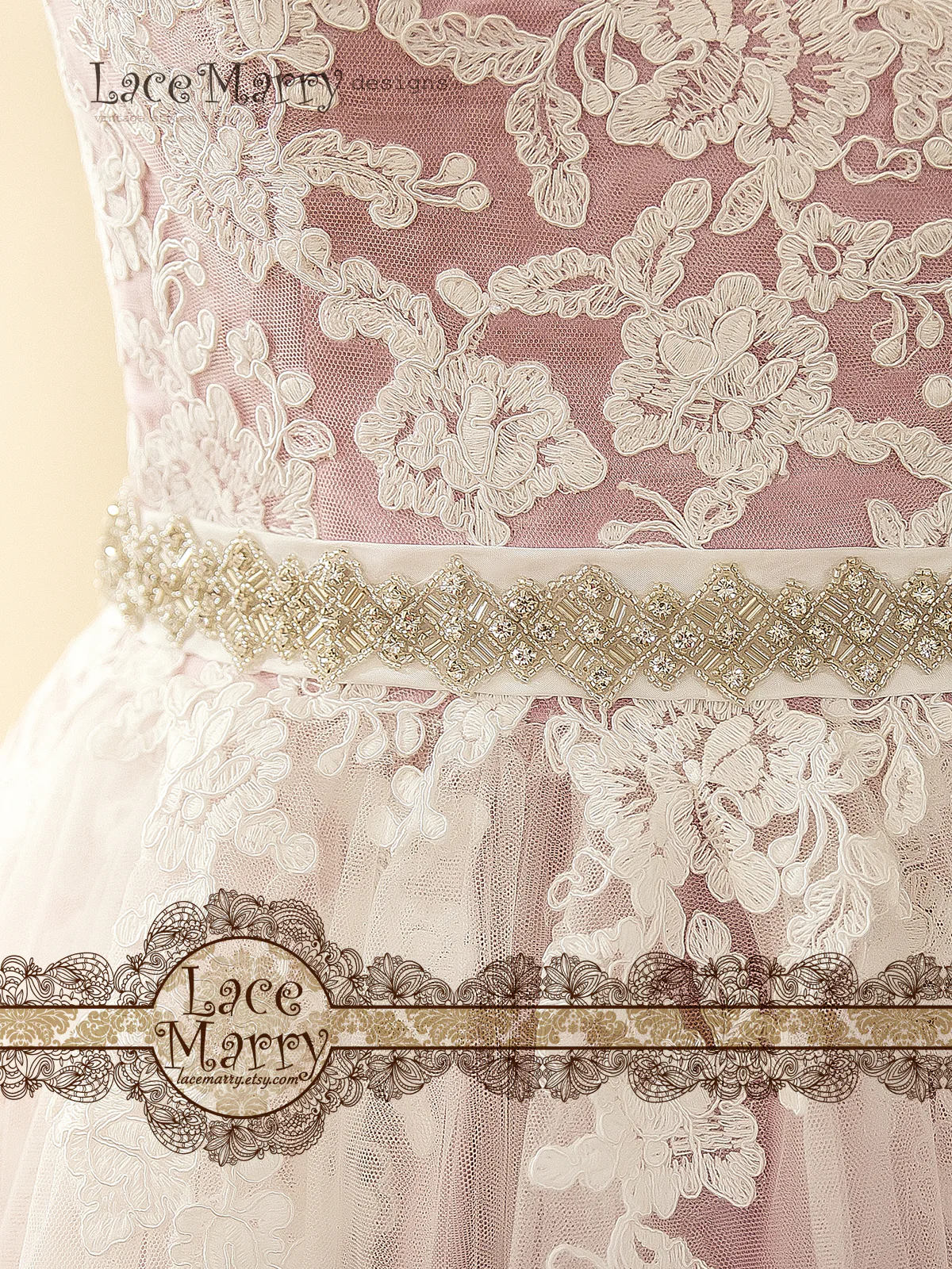 Lilac Underlay Boho Wedding Dress with Illusion Neckline - Image 7