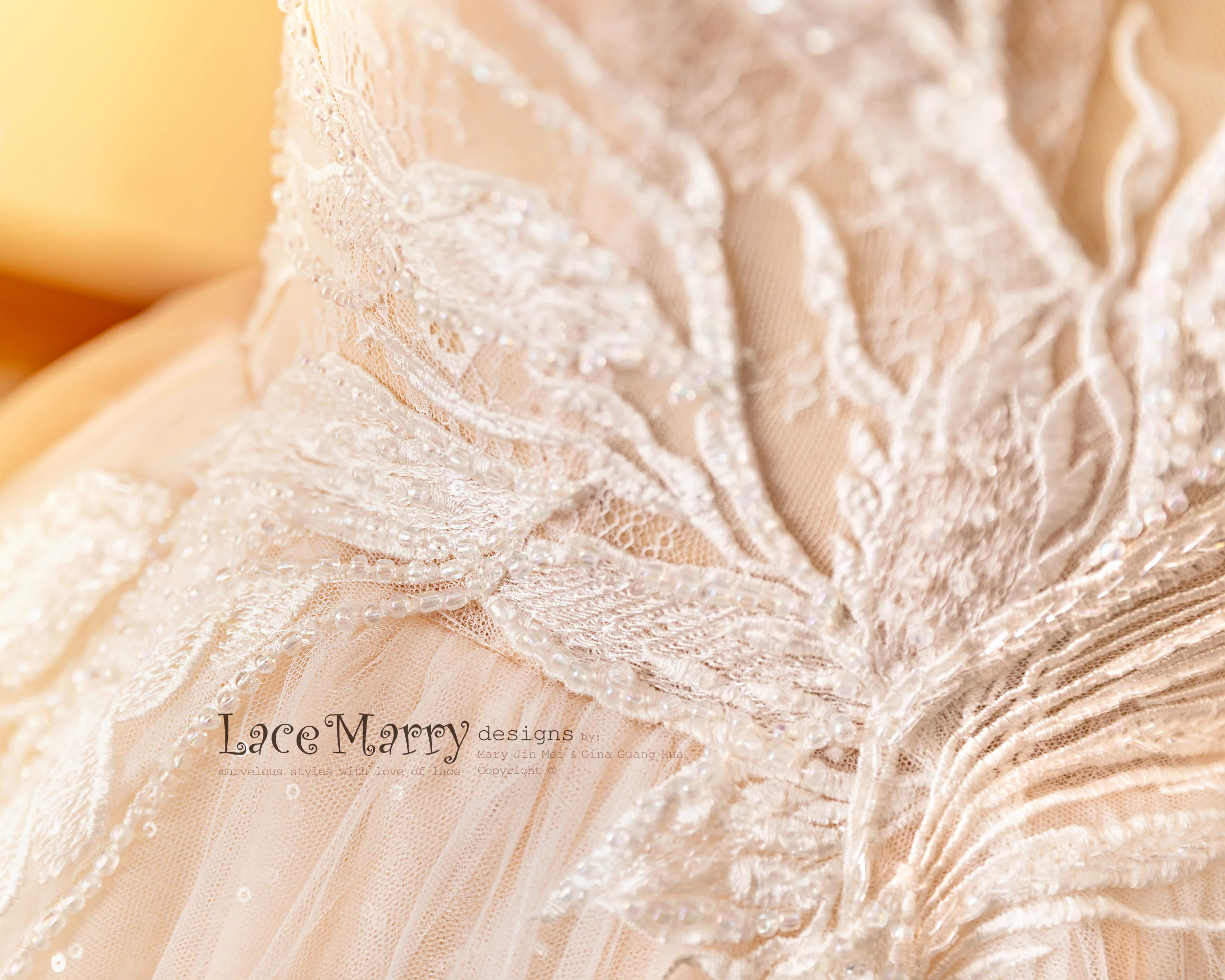 MIA / Long Sleeves Wedding Dress with Hand Beaded Amazing Flower Appliques - Image 12