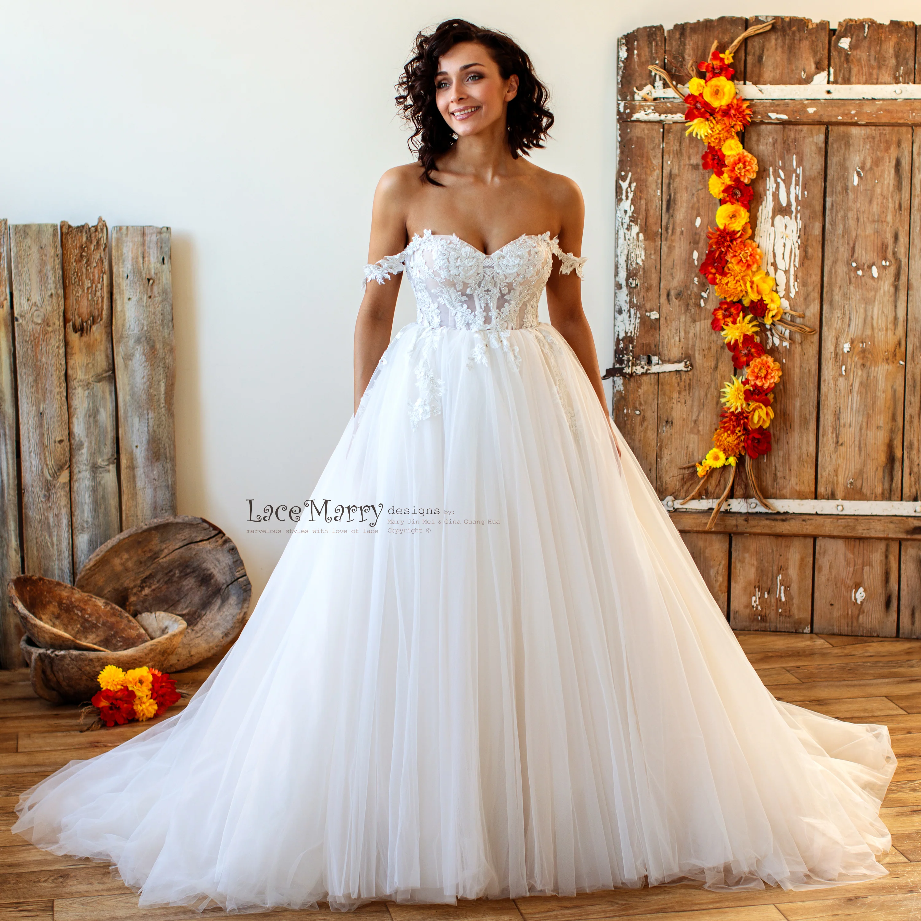 Lux Wedding Dress with Off Shoulder Straps - Image 4