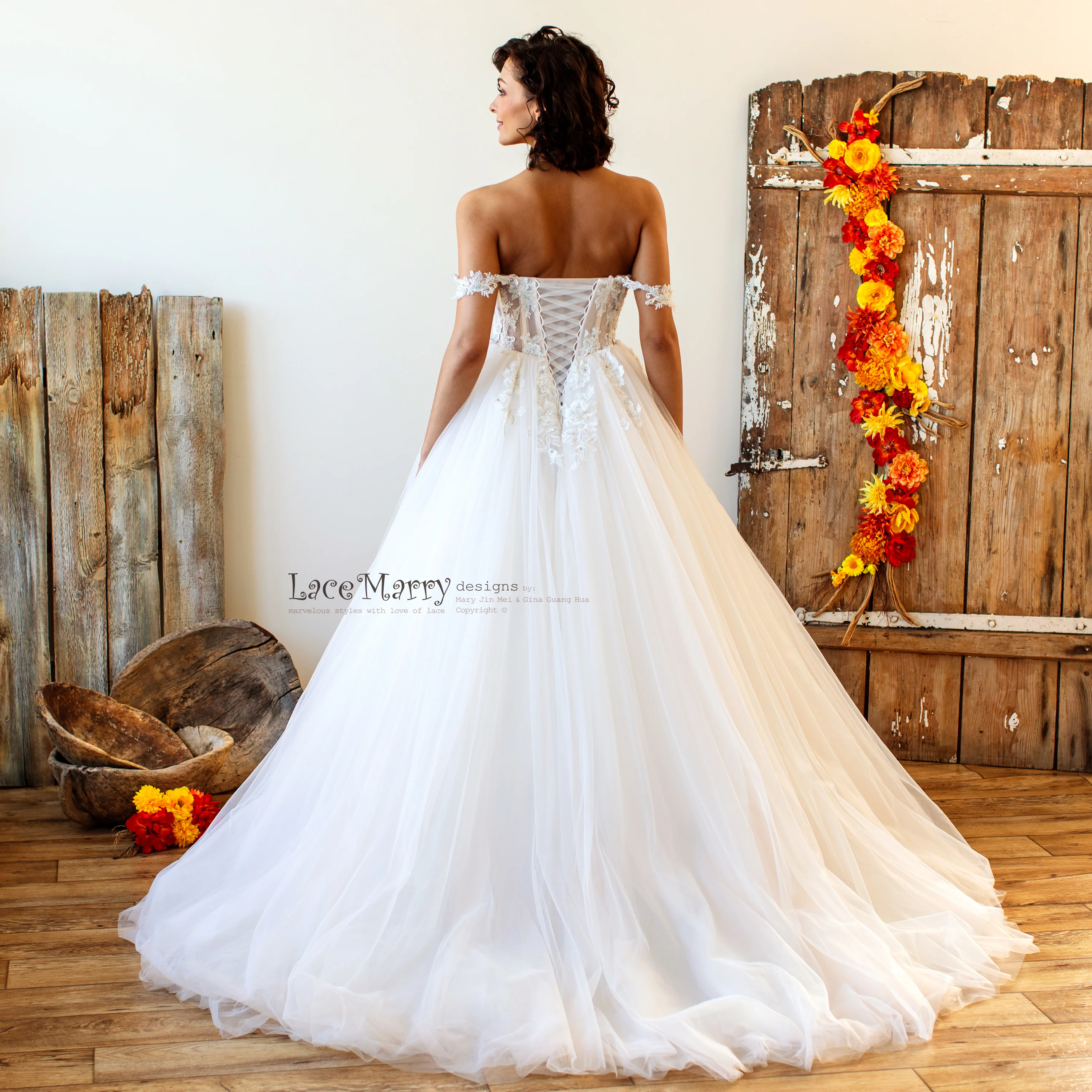 Lux Wedding Dress with Off Shoulder Straps - Image 5
