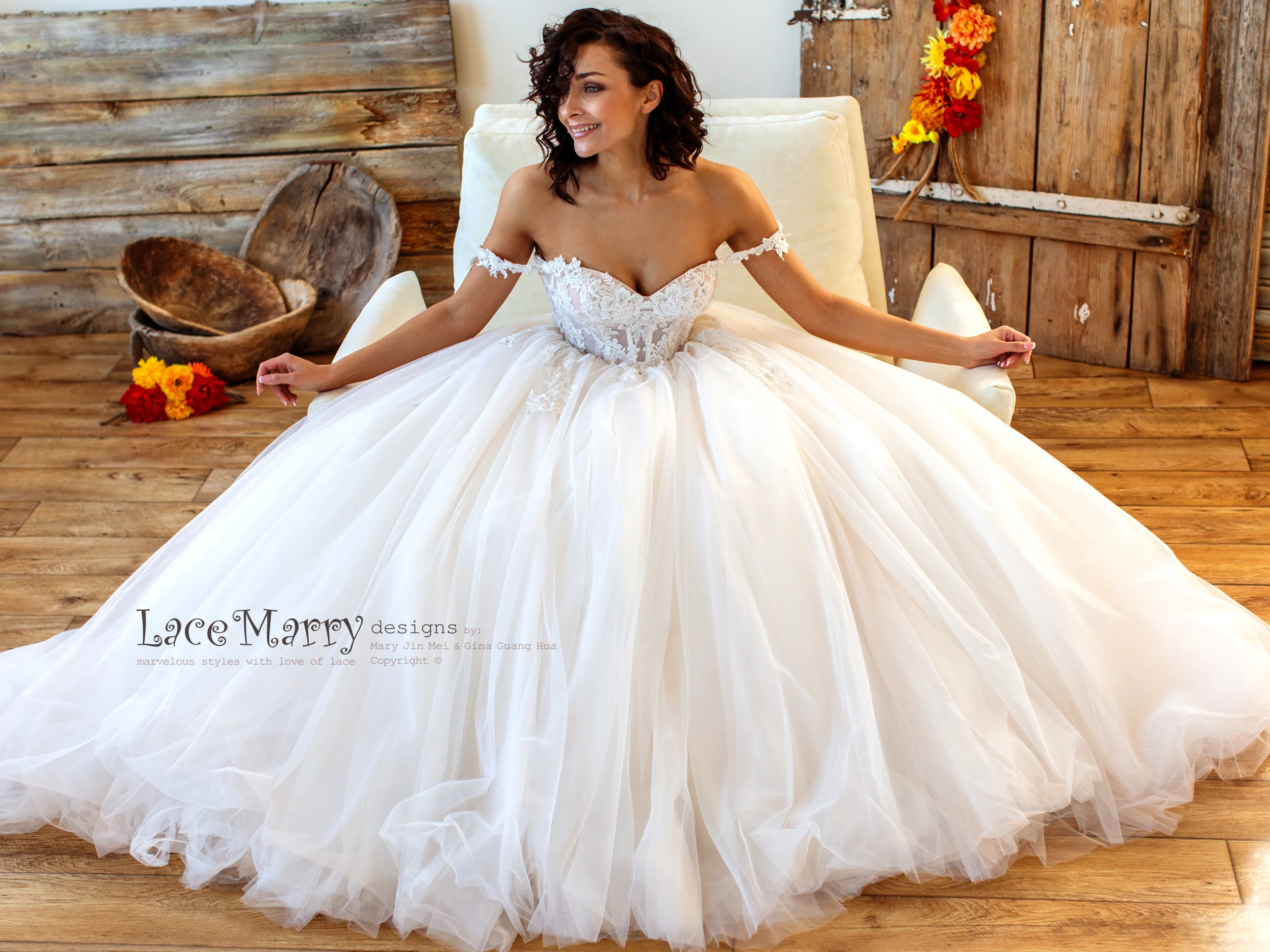 Lux Wedding Dress with Off Shoulder Straps - Image 7