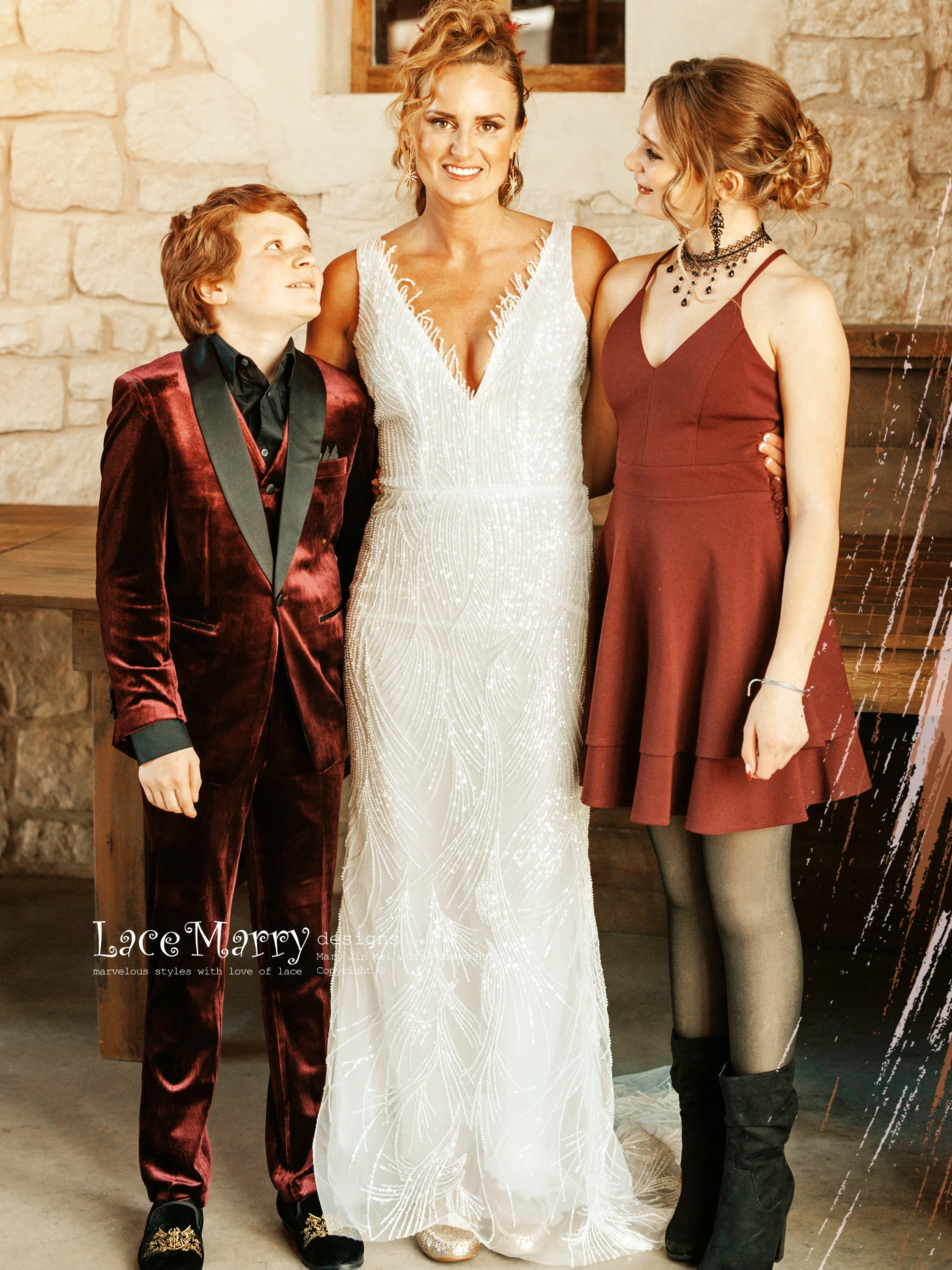 MARGO / Beaded Sheath Wedding Dress in Nude Color - Image 11