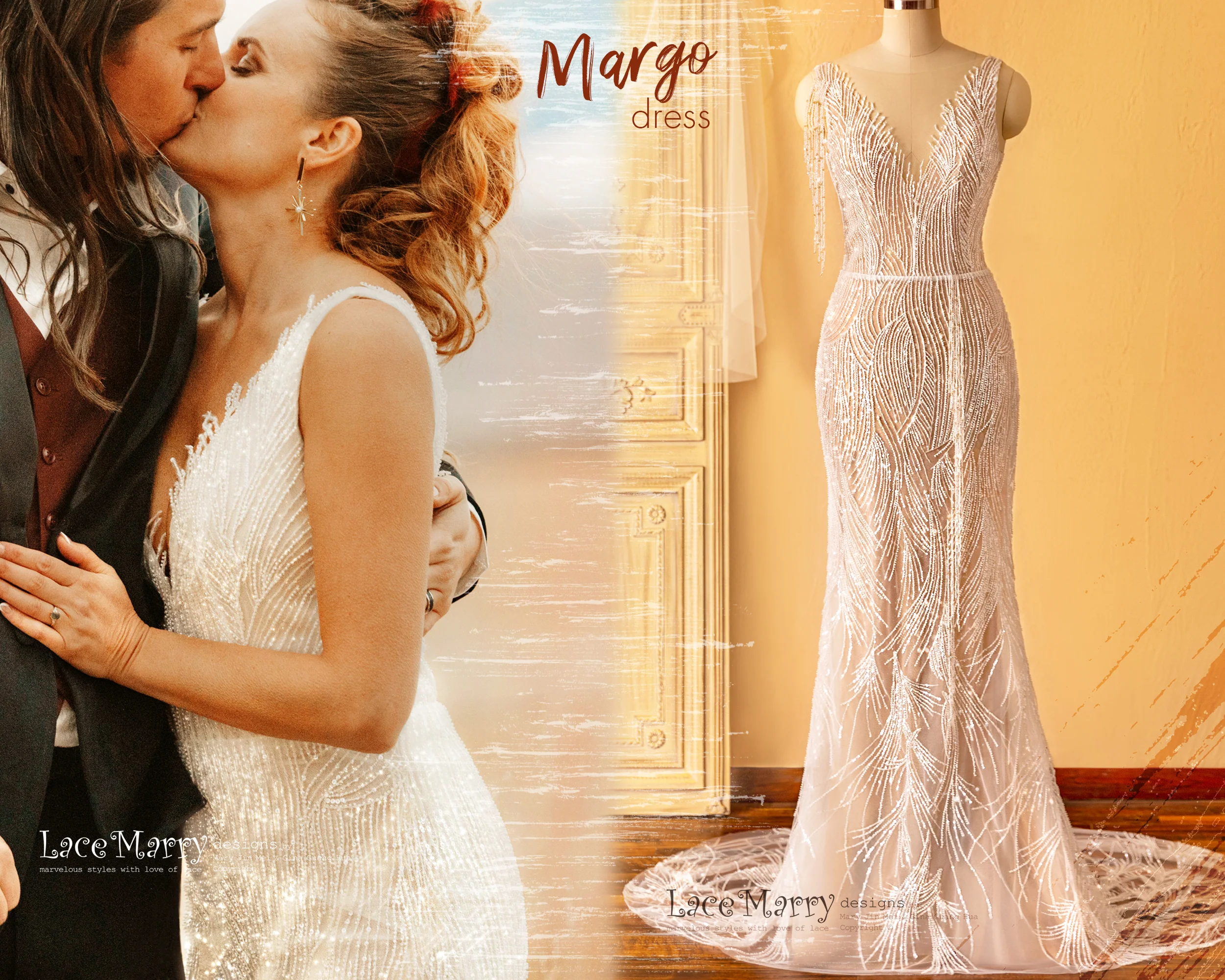 MARGO / Beaded Sheath Wedding Dress in Nude Color - Image 14