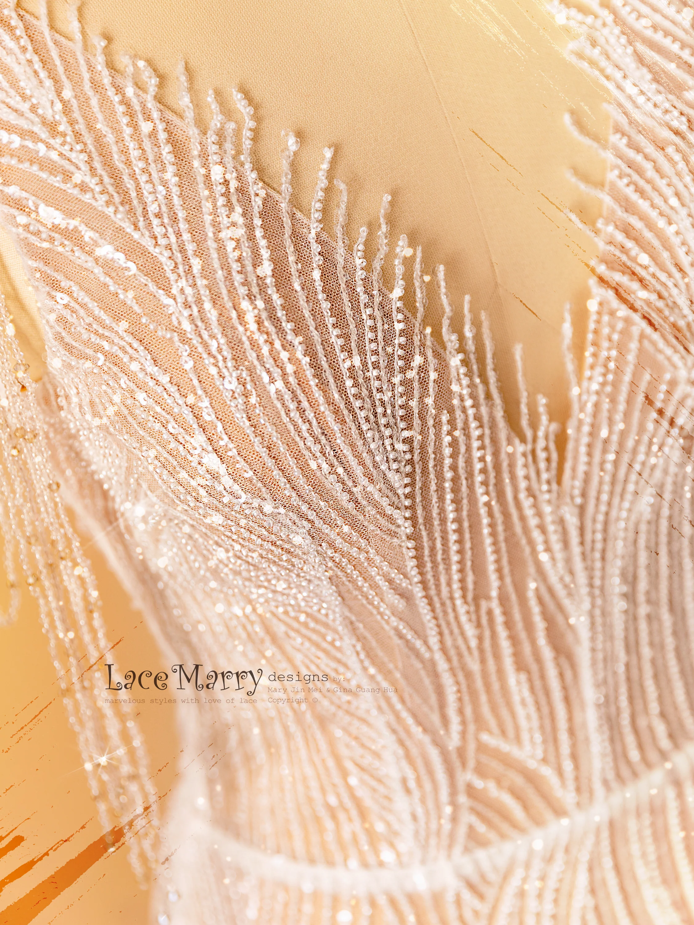 MARGO / Beaded Sheath Wedding Dress in Nude Color - Image 3