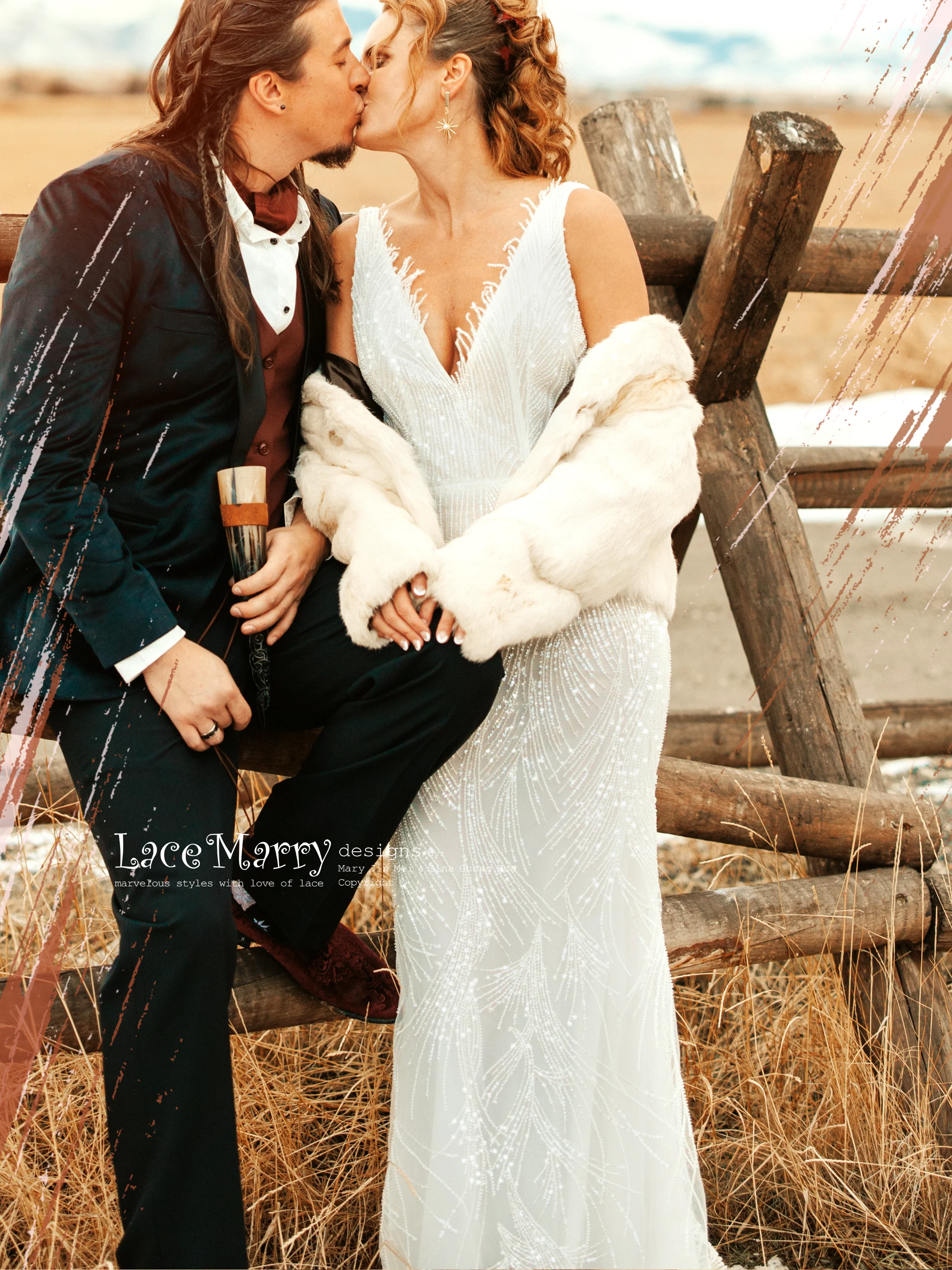 MARGO / Beaded Sheath Wedding Dress in Nude Color - Image 5