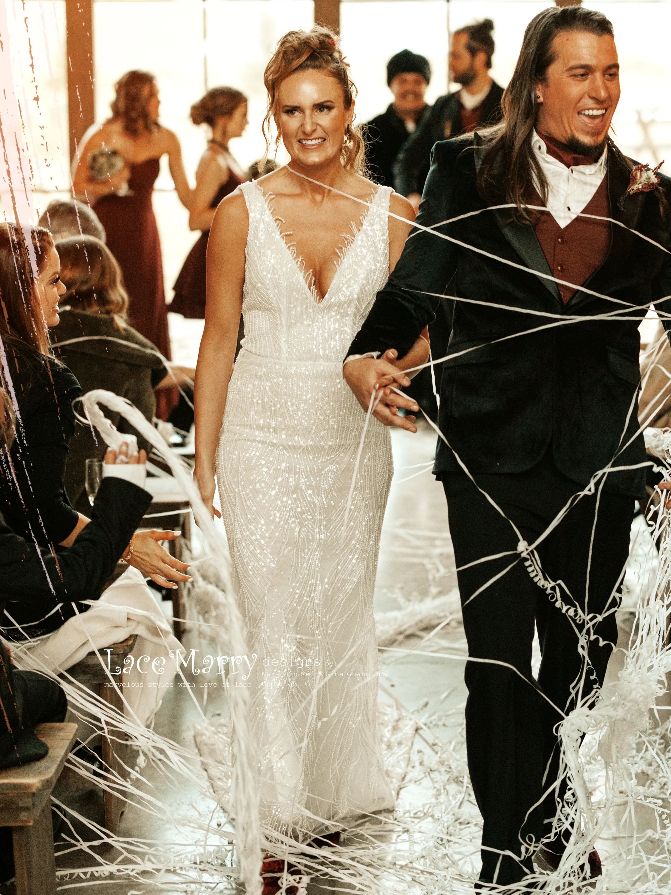 MARGO / Beaded Sheath Wedding Dress in Nude Color - Image 8