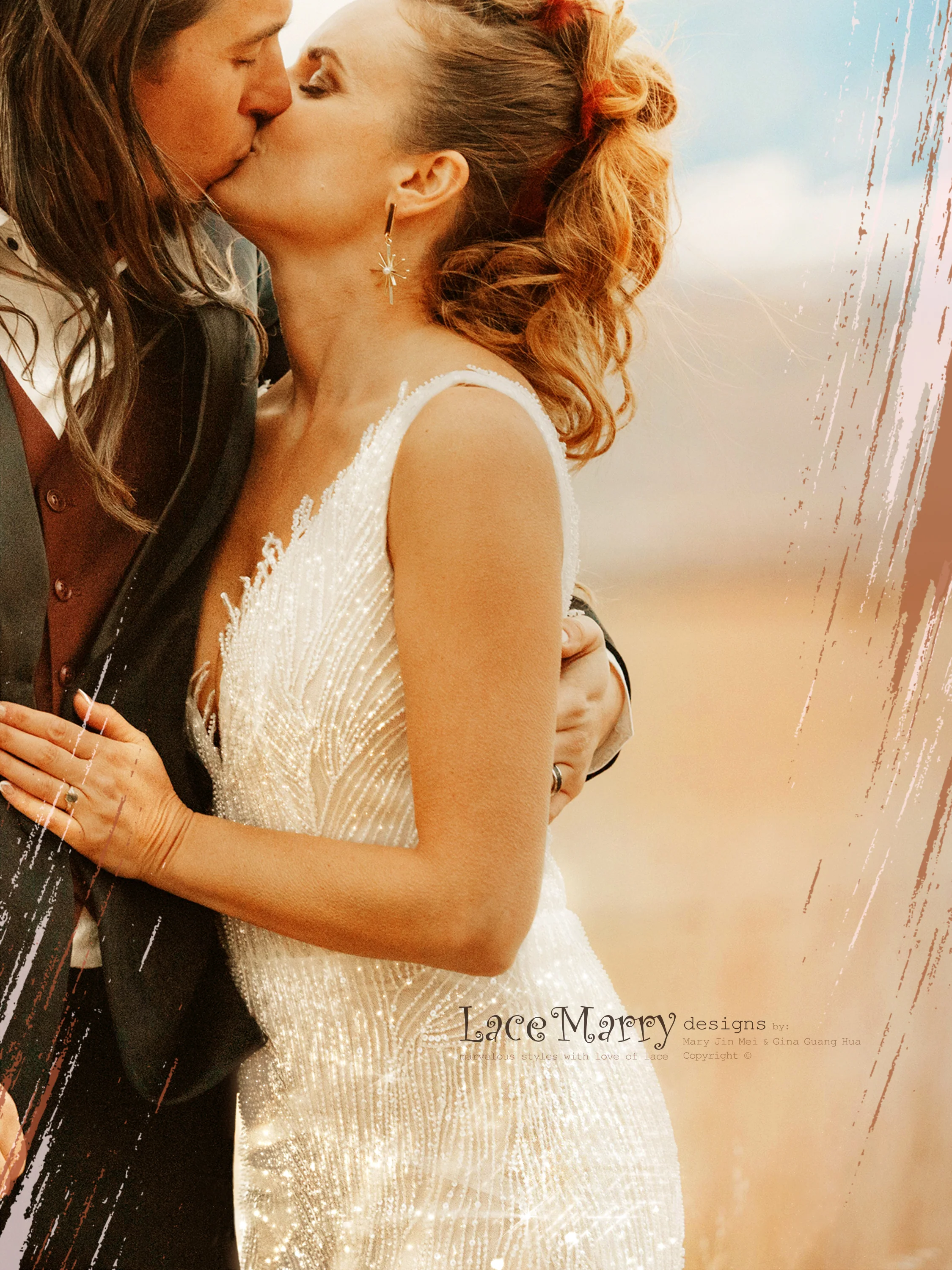 MARGO / Beaded Sheath Wedding Dress in Nude Color - Image 9