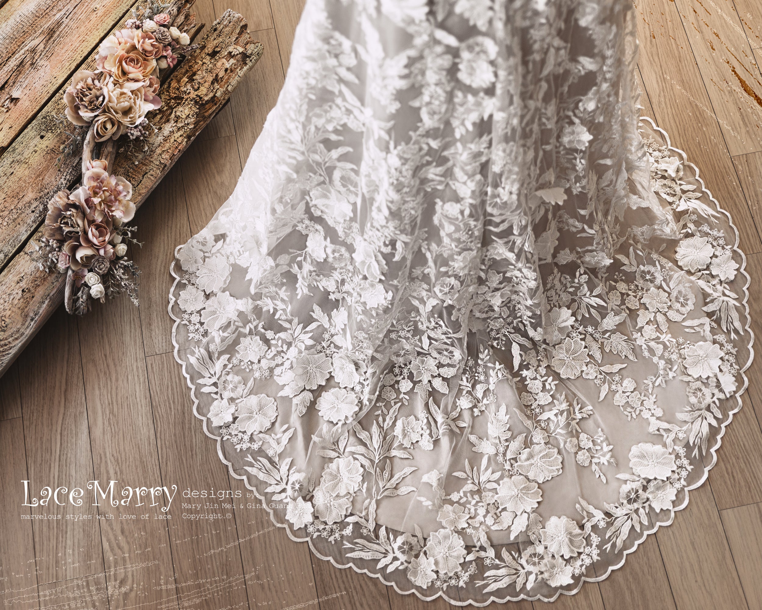 MARIE / Boho Wedding Dress with Colored Underlay - Image 10
