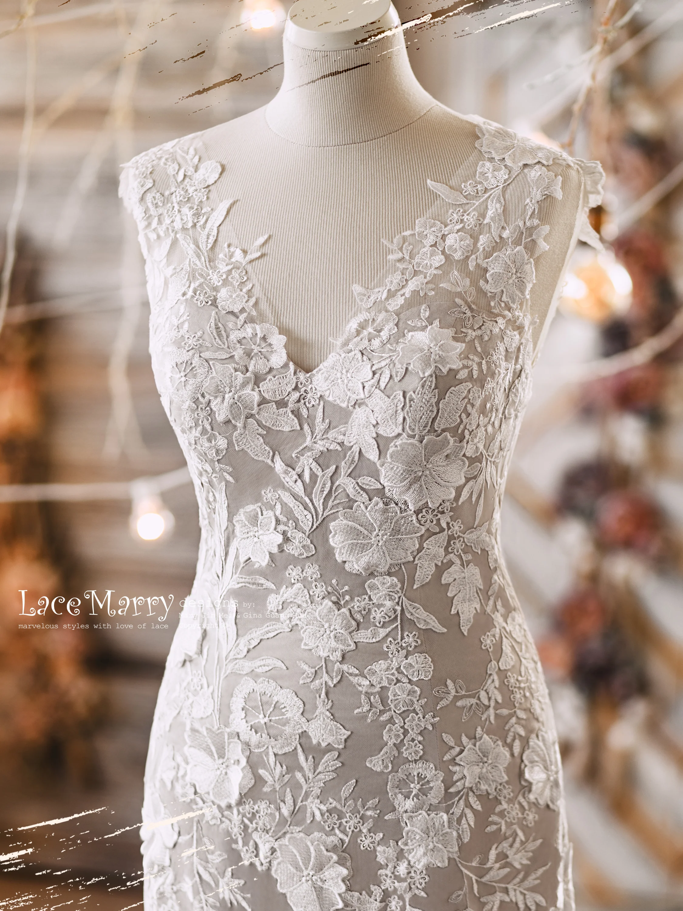 MARIE / Boho Wedding Dress with Colored Underlay - Image 3