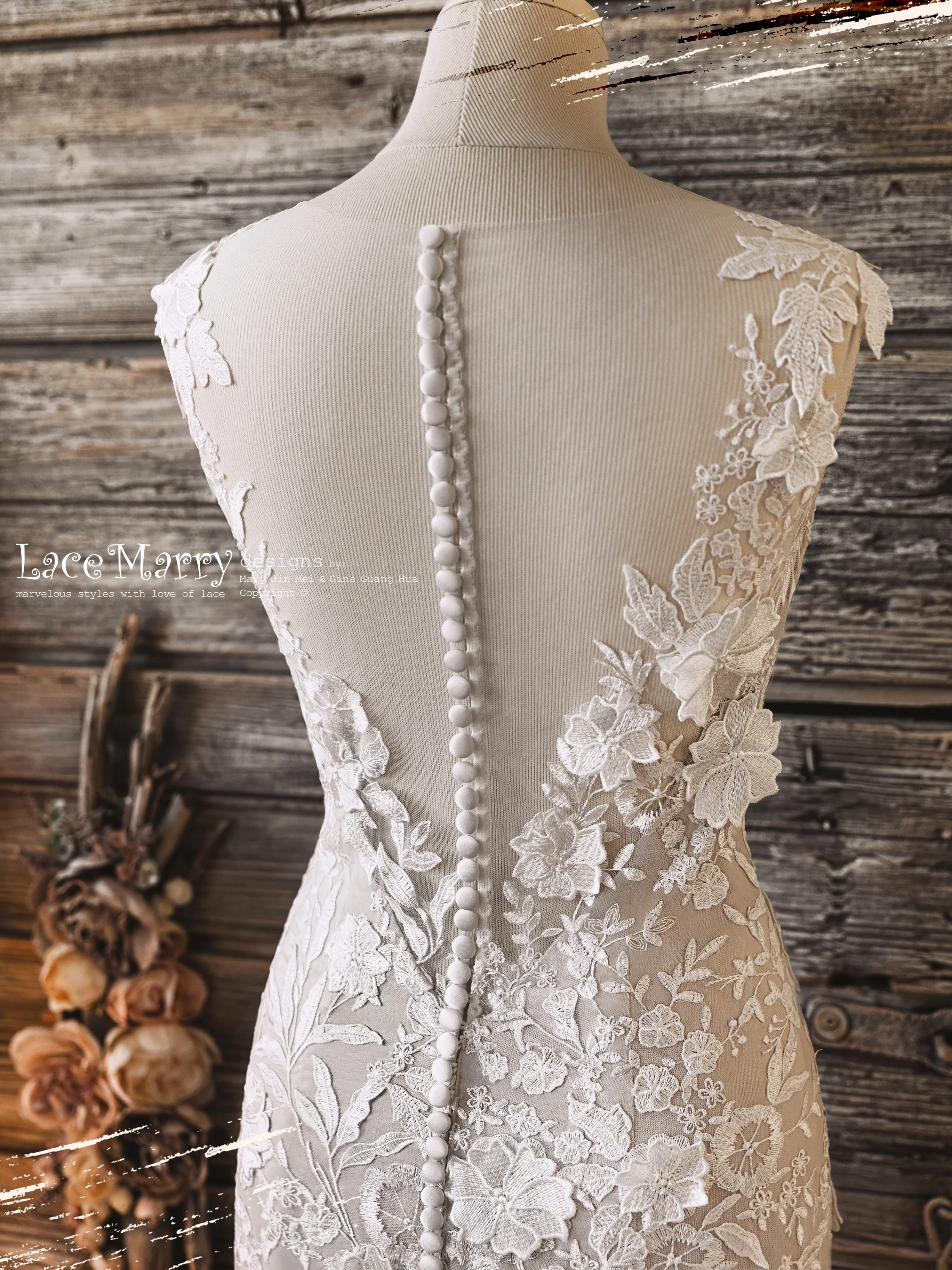 MARIE / Boho Wedding Dress with Colored Underlay - Image 8