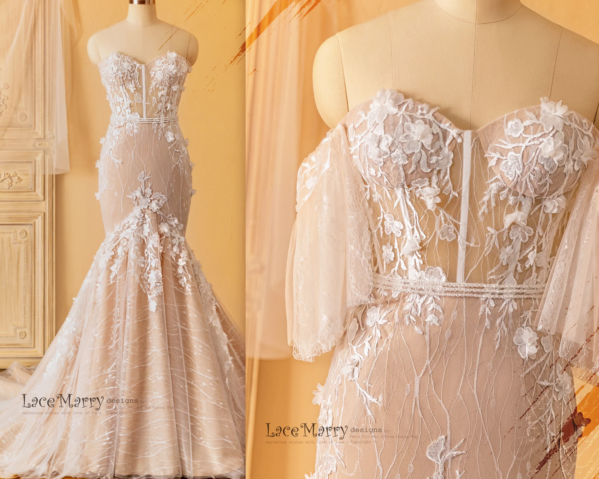 MARISSA / Strapless Mermaid Wedding Dress with Flutter Sleeves - Image 11