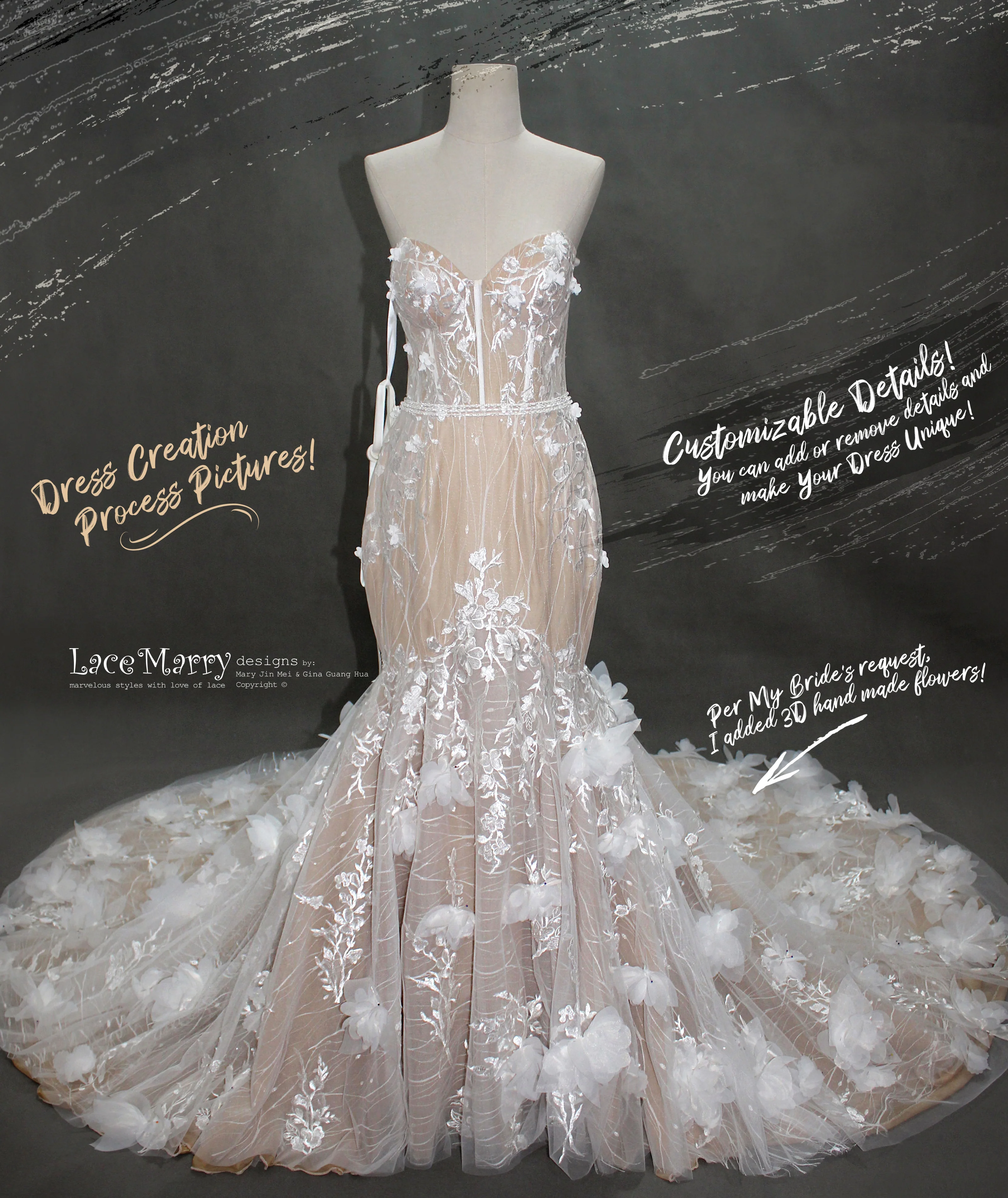 MARISSA / Strapless Mermaid Wedding Dress with Flutter Sleeves - Image 12