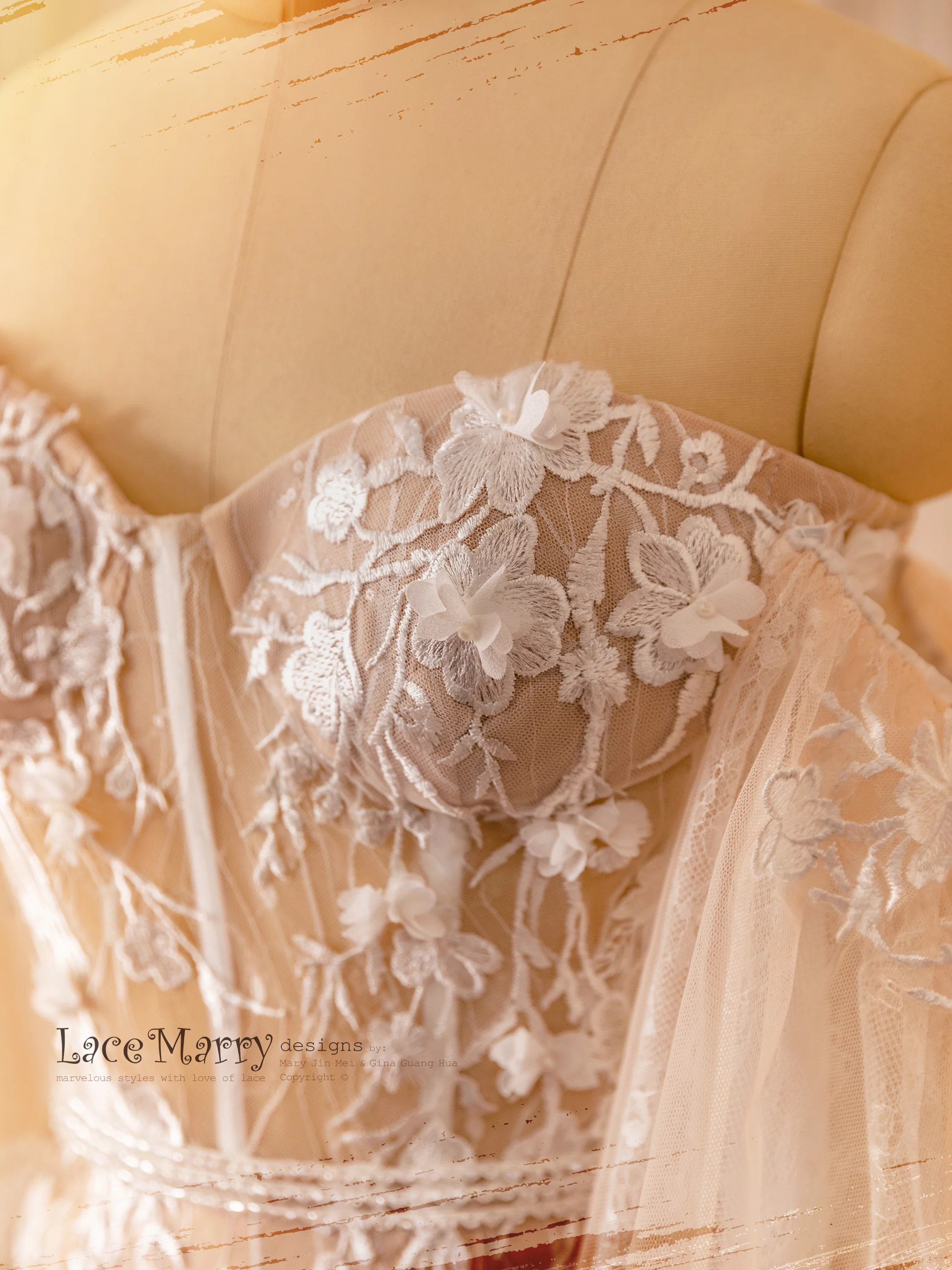 MARISSA / Strapless Mermaid Wedding Dress with Flutter Sleeves - Image 3