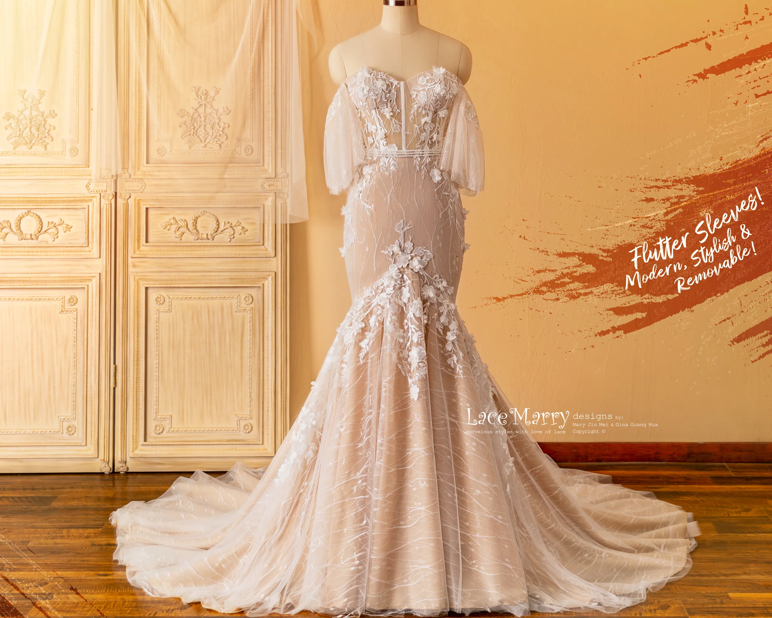 MARISSA / Strapless Mermaid Wedding Dress with Flutter Sleeves - Image 6