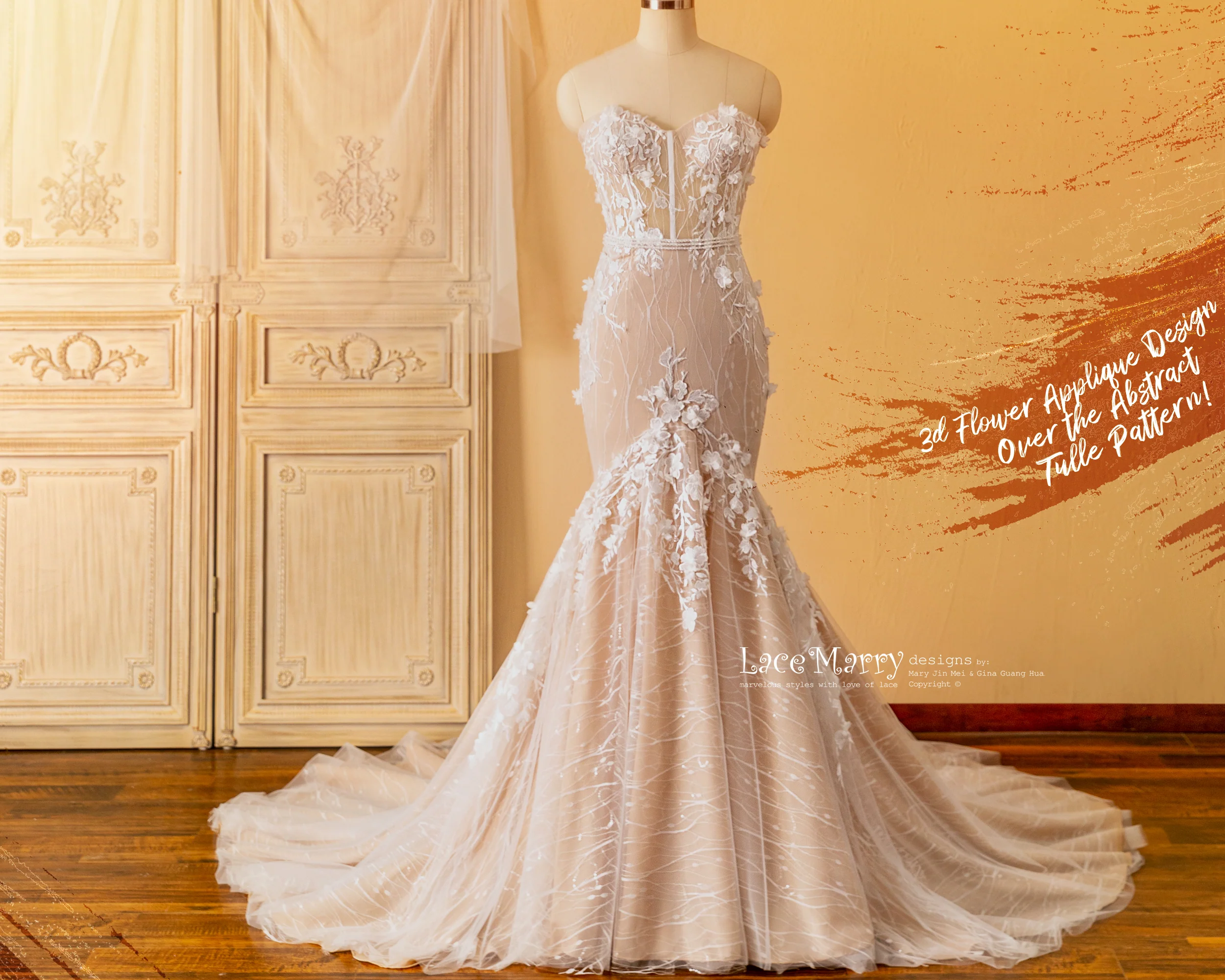 MARISSA / Strapless Mermaid Wedding Dress with Flutter Sleeves - Image 8