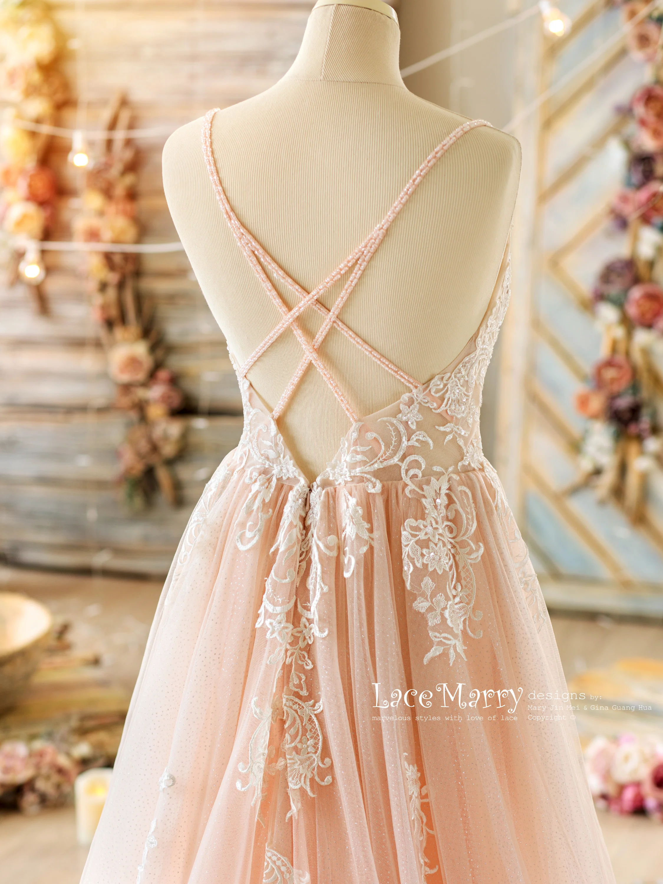 MEDEA / Blush Wedding Dress with Beading - Image 4