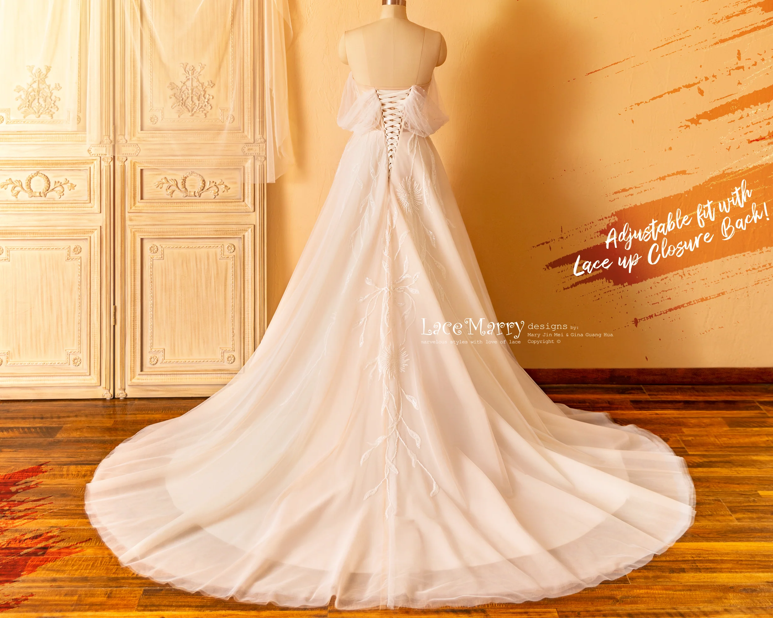 MELINA / Sexy Neckline Wedding Dress with Off Shoulder Straps - Image 3