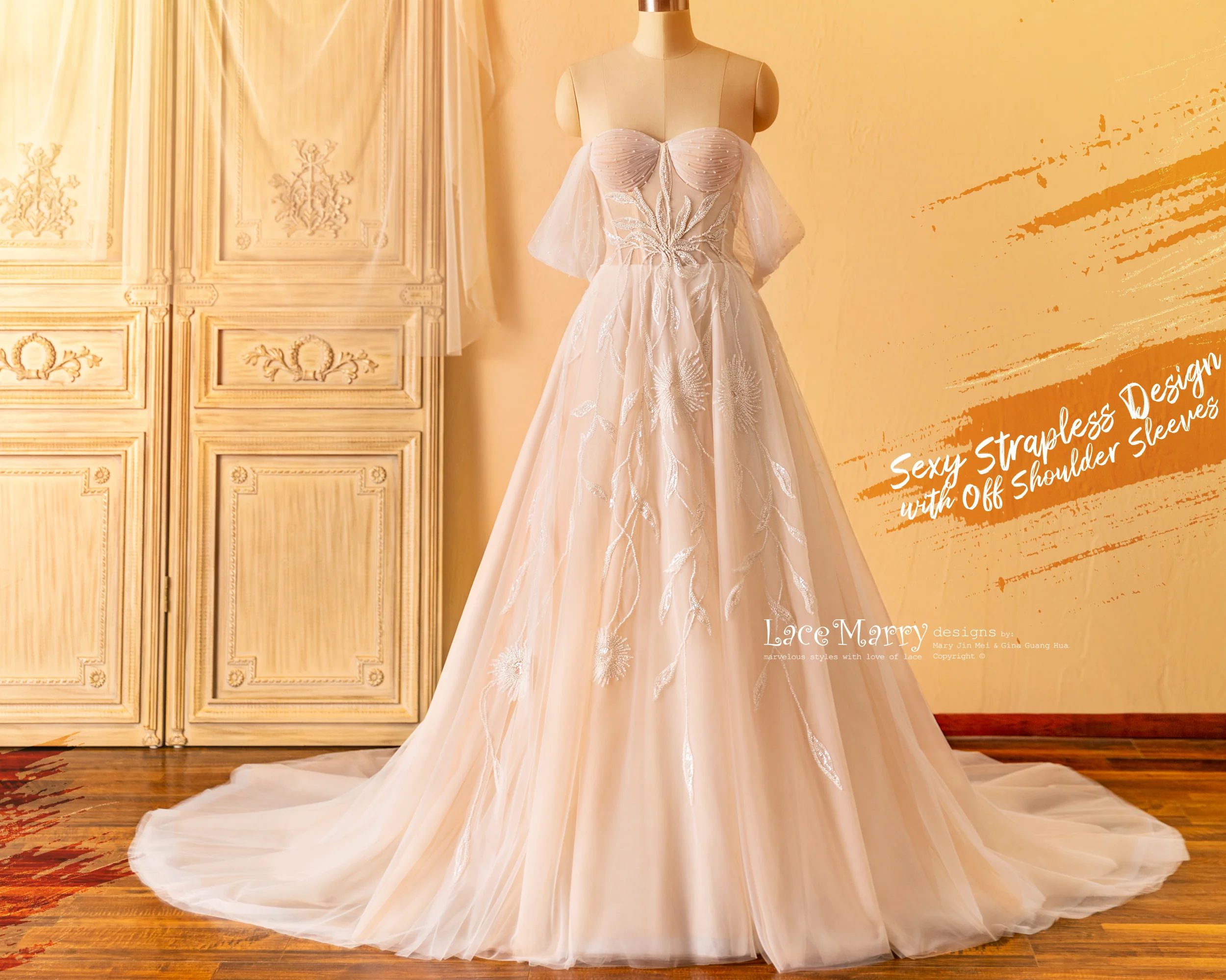 MELINA / Sexy Neckline Wedding Dress with Off Shoulder Straps - Image 6