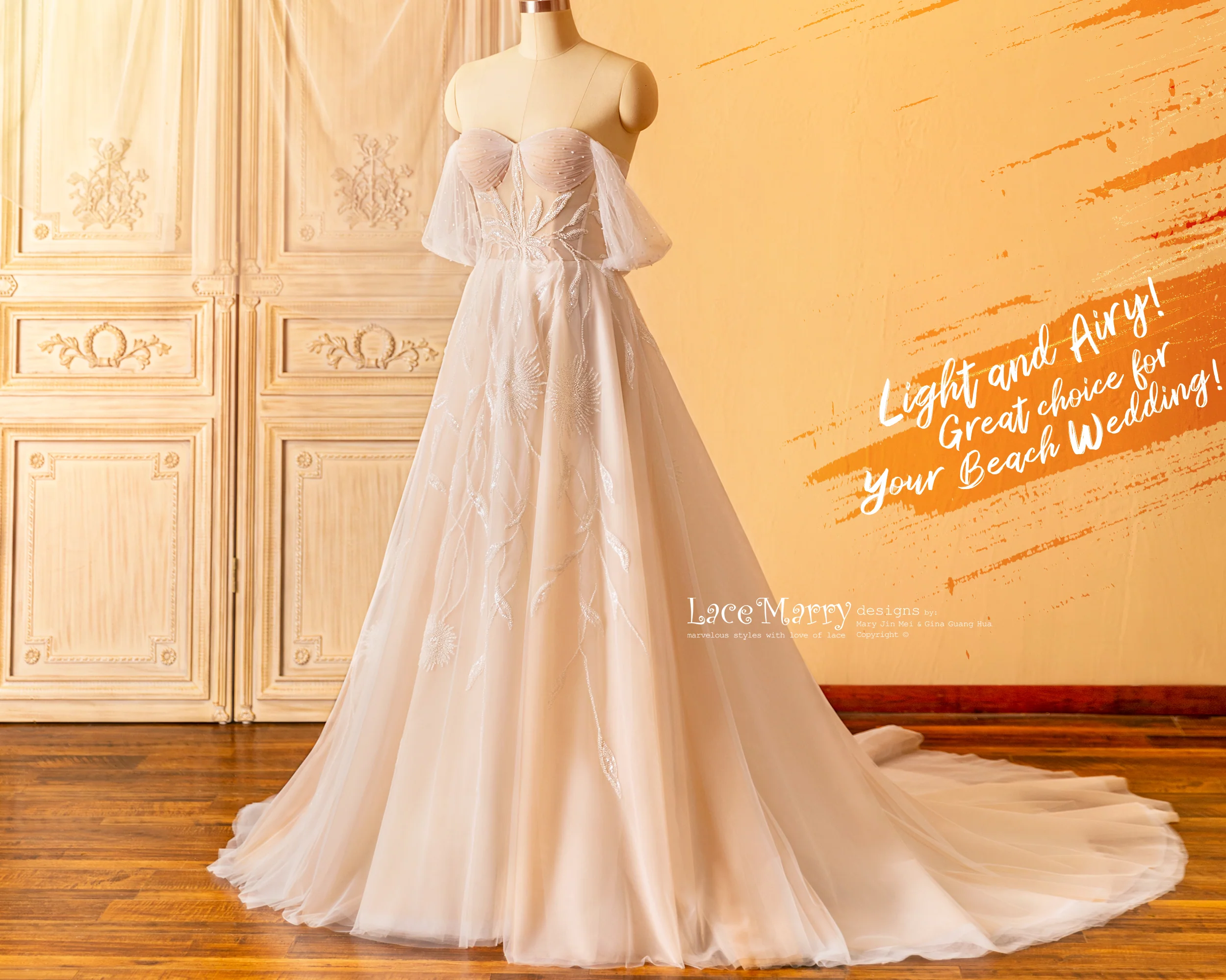 MELINA / Sexy Neckline Wedding Dress with Off Shoulder Straps - Image 9