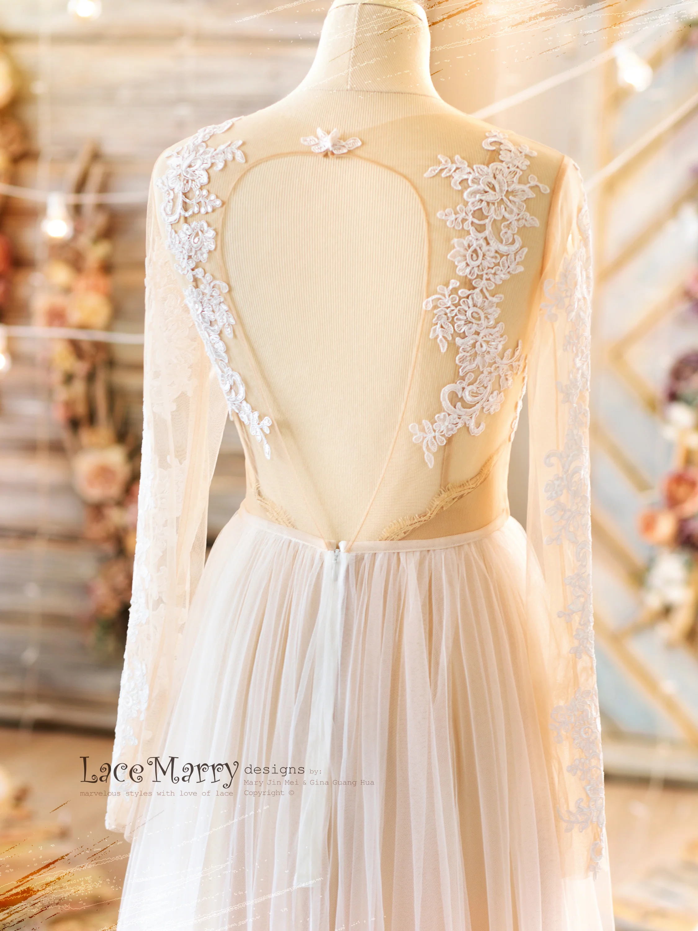 NAILA / Bohemian Wedding Dress with Long Lace Sleeves - Image 4