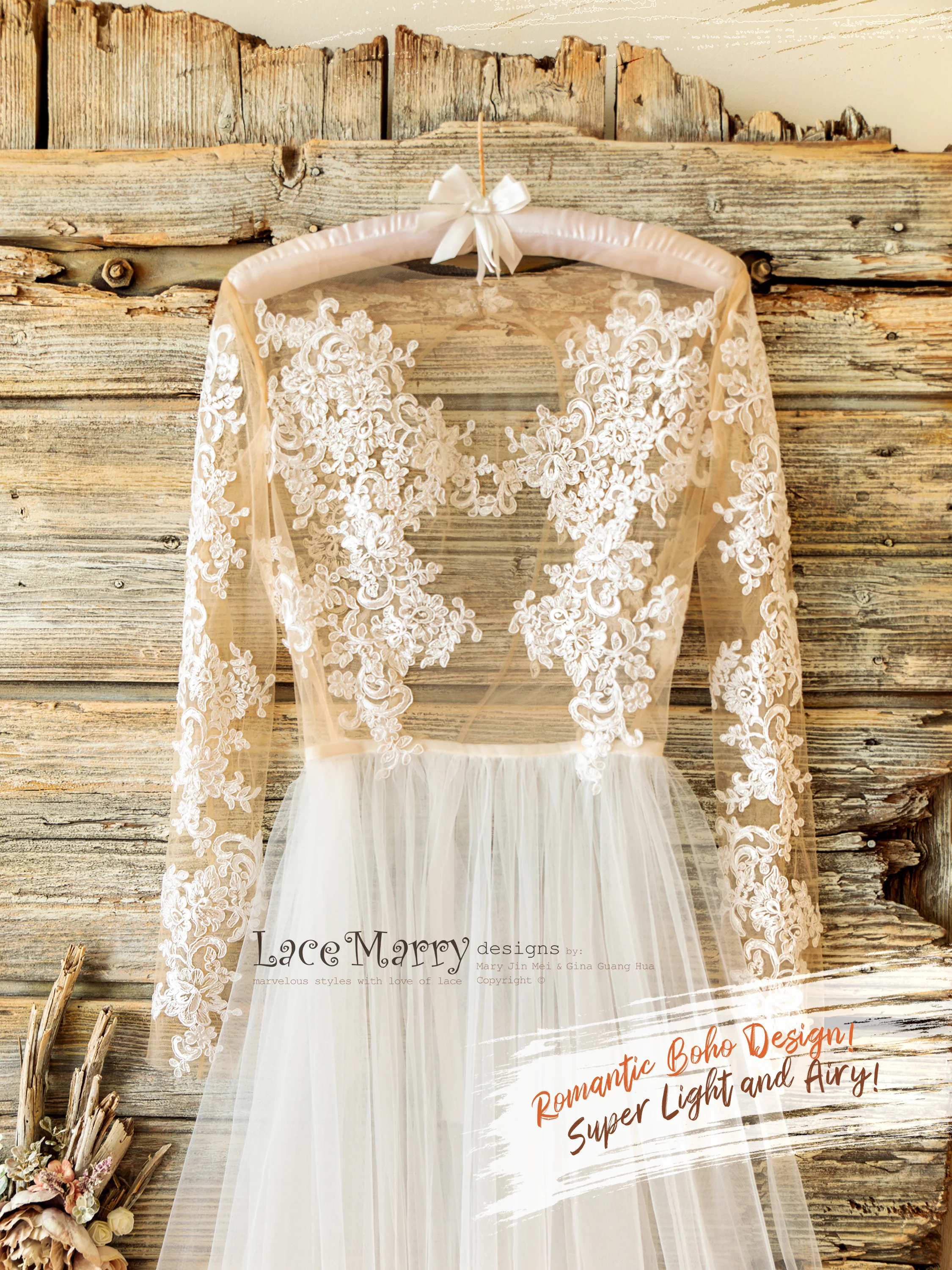 NAILA / Bohemian Wedding Dress with Long Lace Sleeves - Image 9