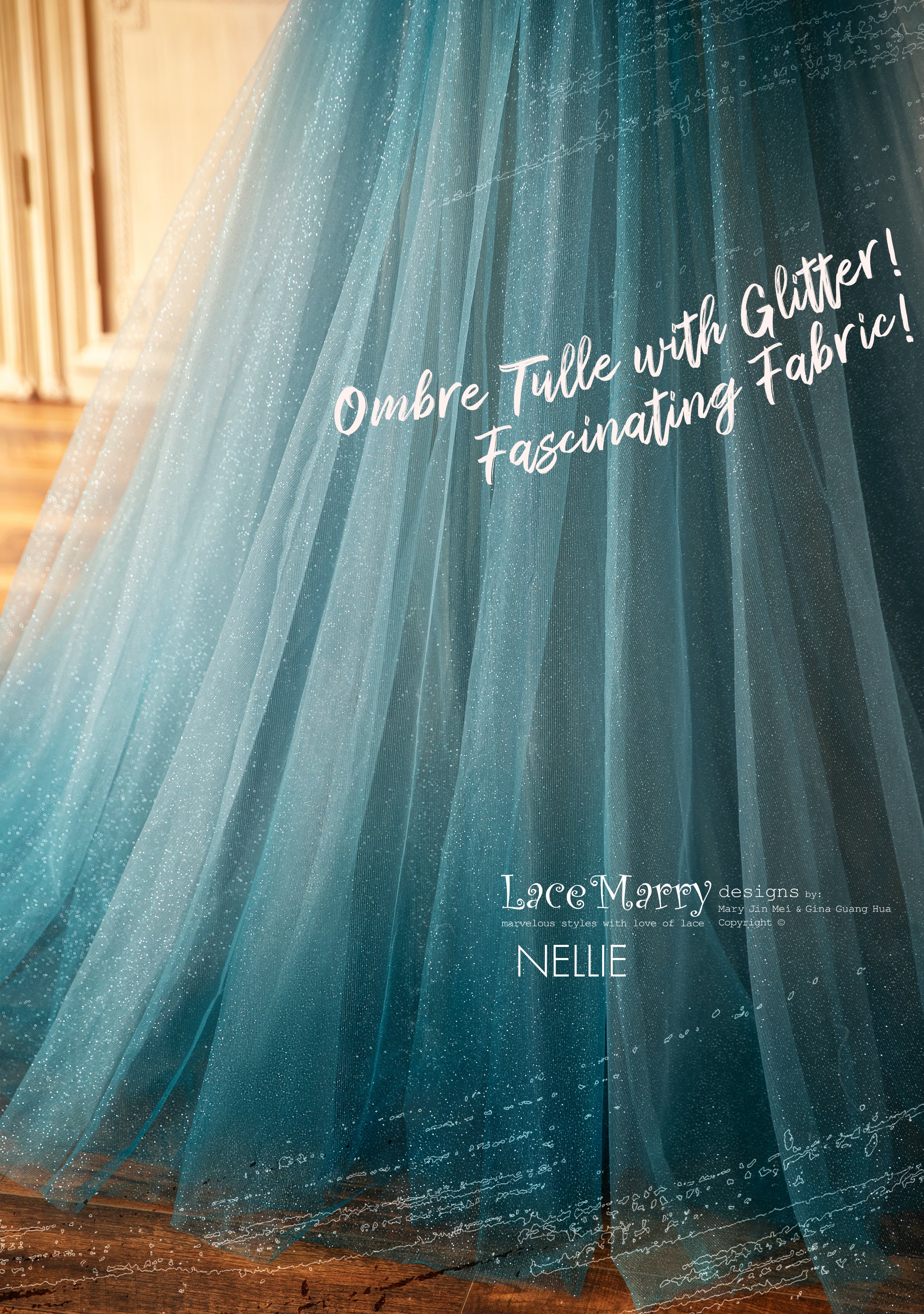 NELLIE / Dark Blue Ombre Prom Dress with Off Shoulder Straps - Image 4