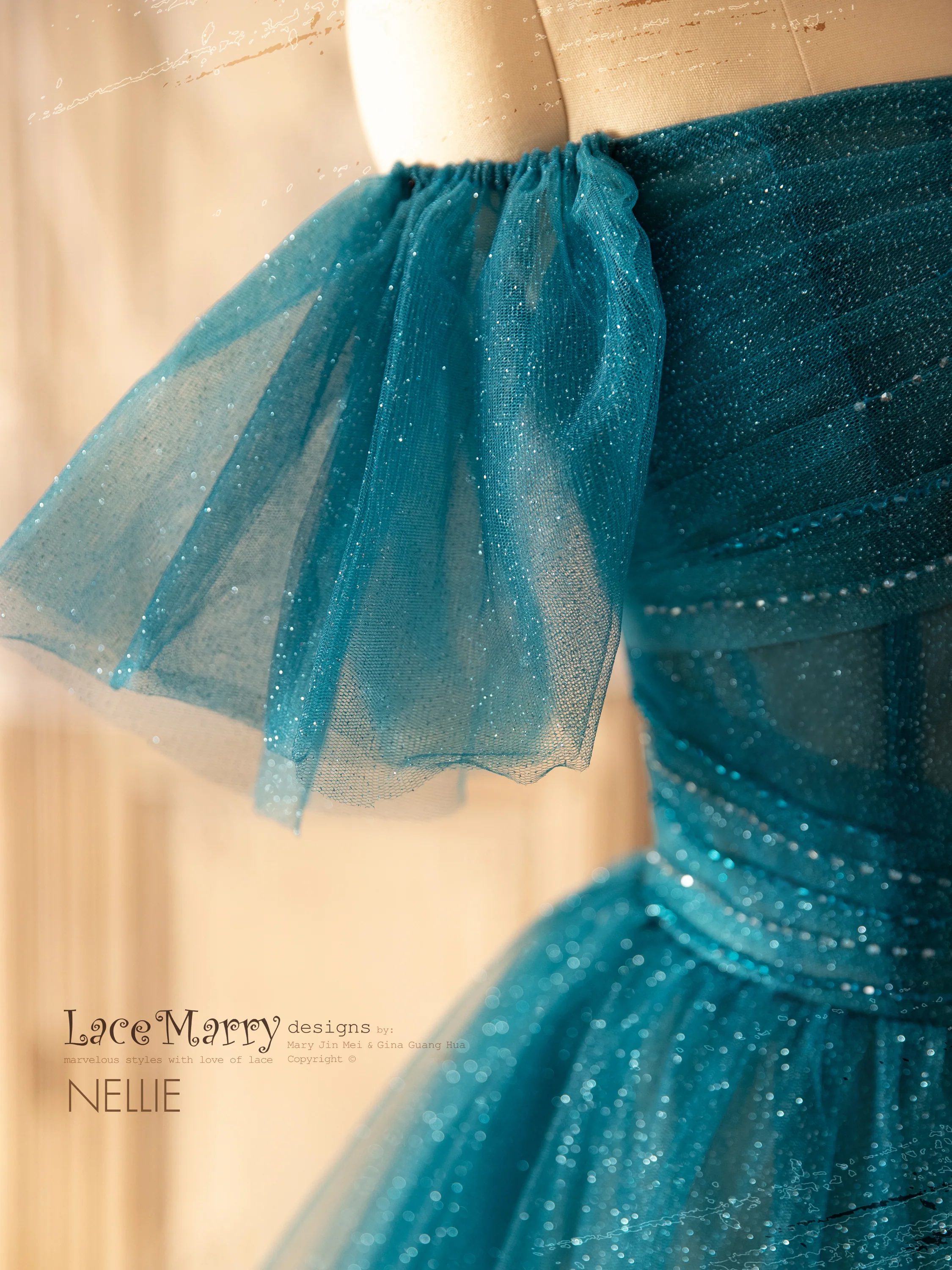 NELLIE / Dark Blue Ombre Prom Dress with Off Shoulder Straps - Image 6