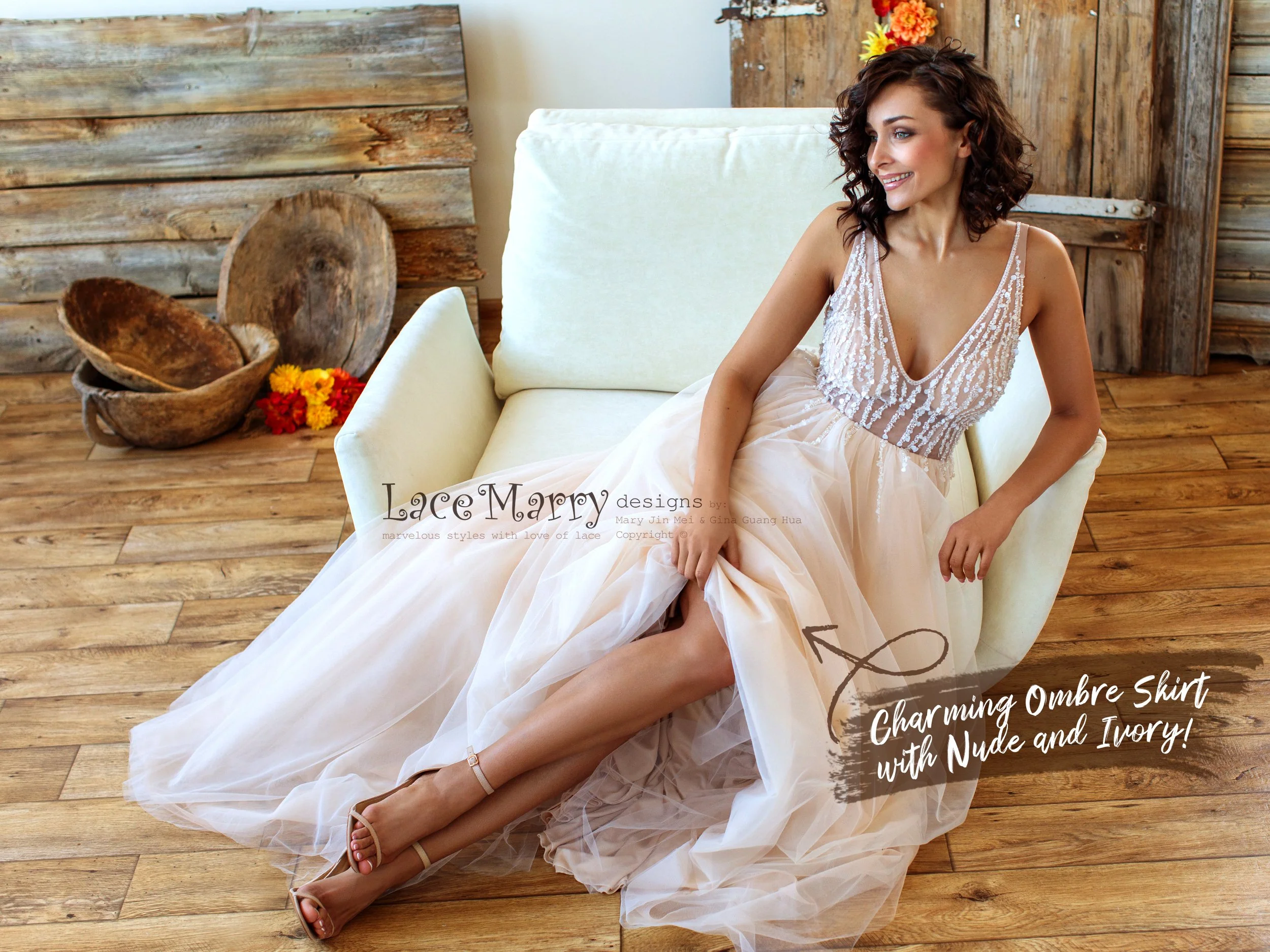 Nude Summer Wedding Dress with Beading - Image 11