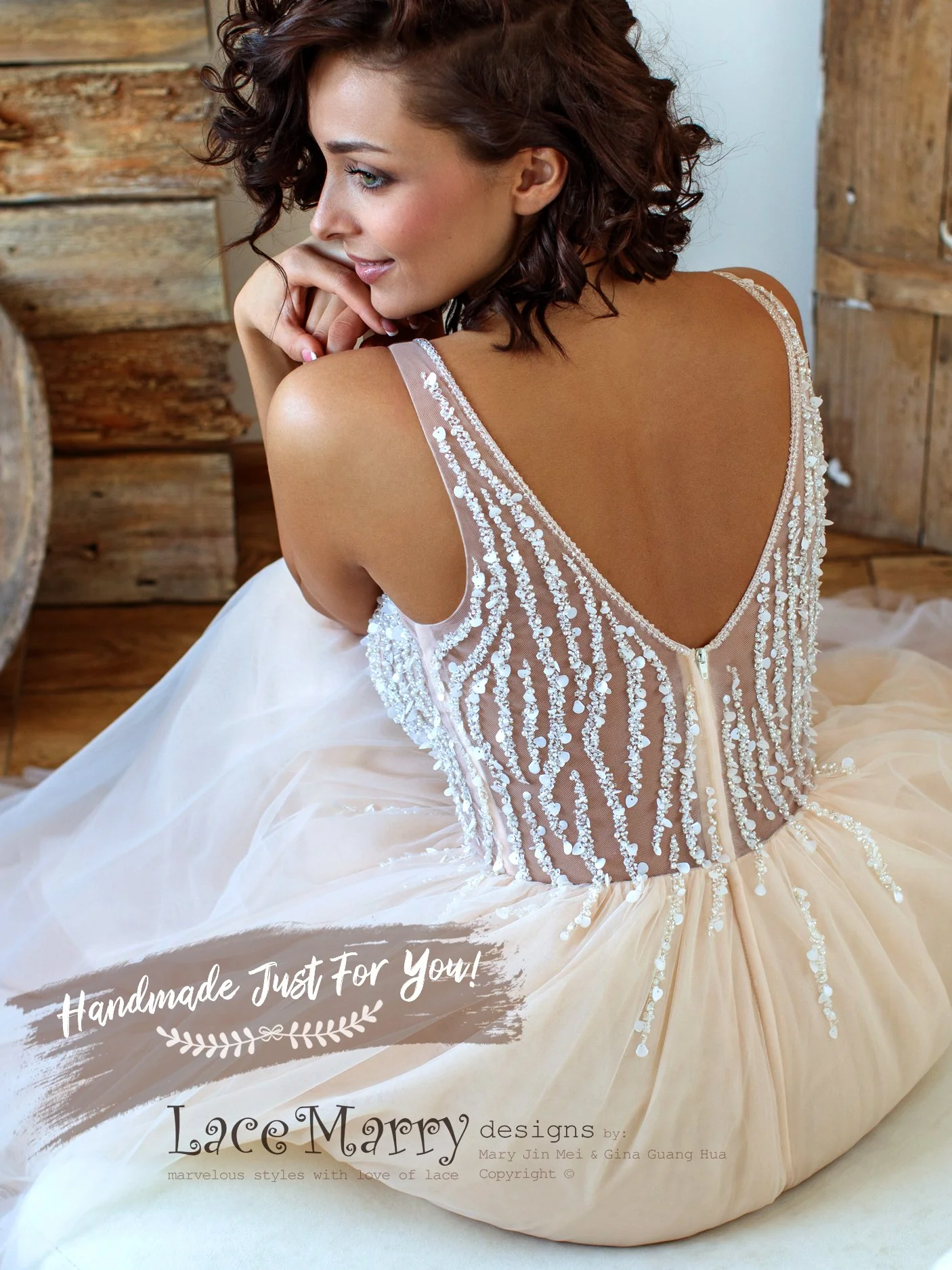Nude Summer Wedding Dress with Beading - Image 5
