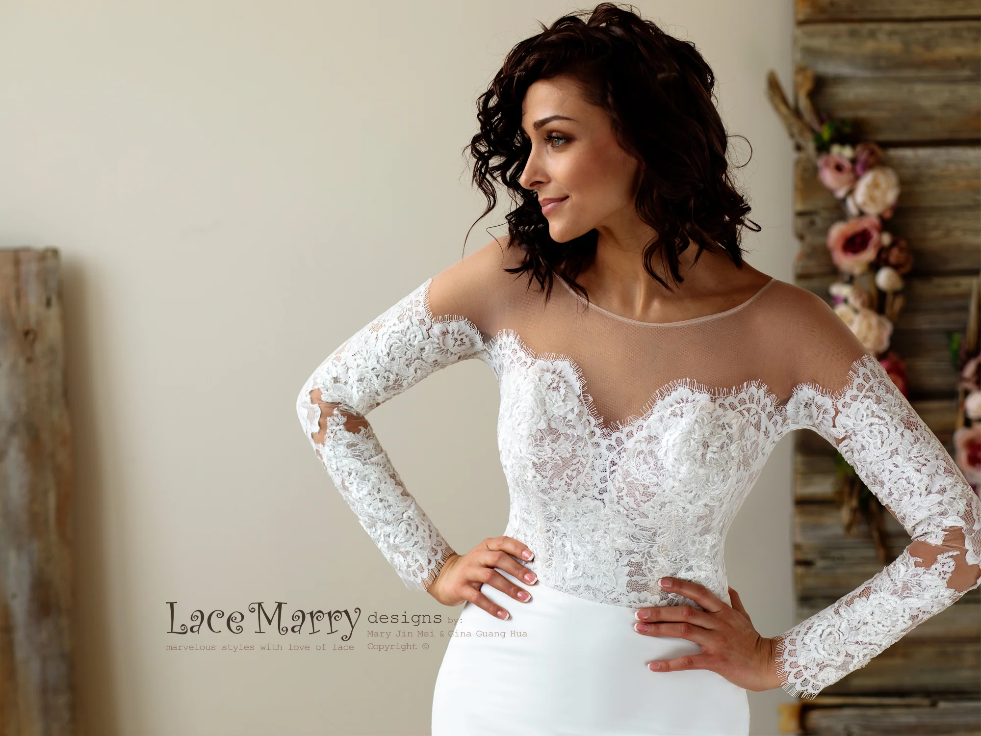 Off-Shoulder Lace Wedding Dress with Long Sleeves - Image 11