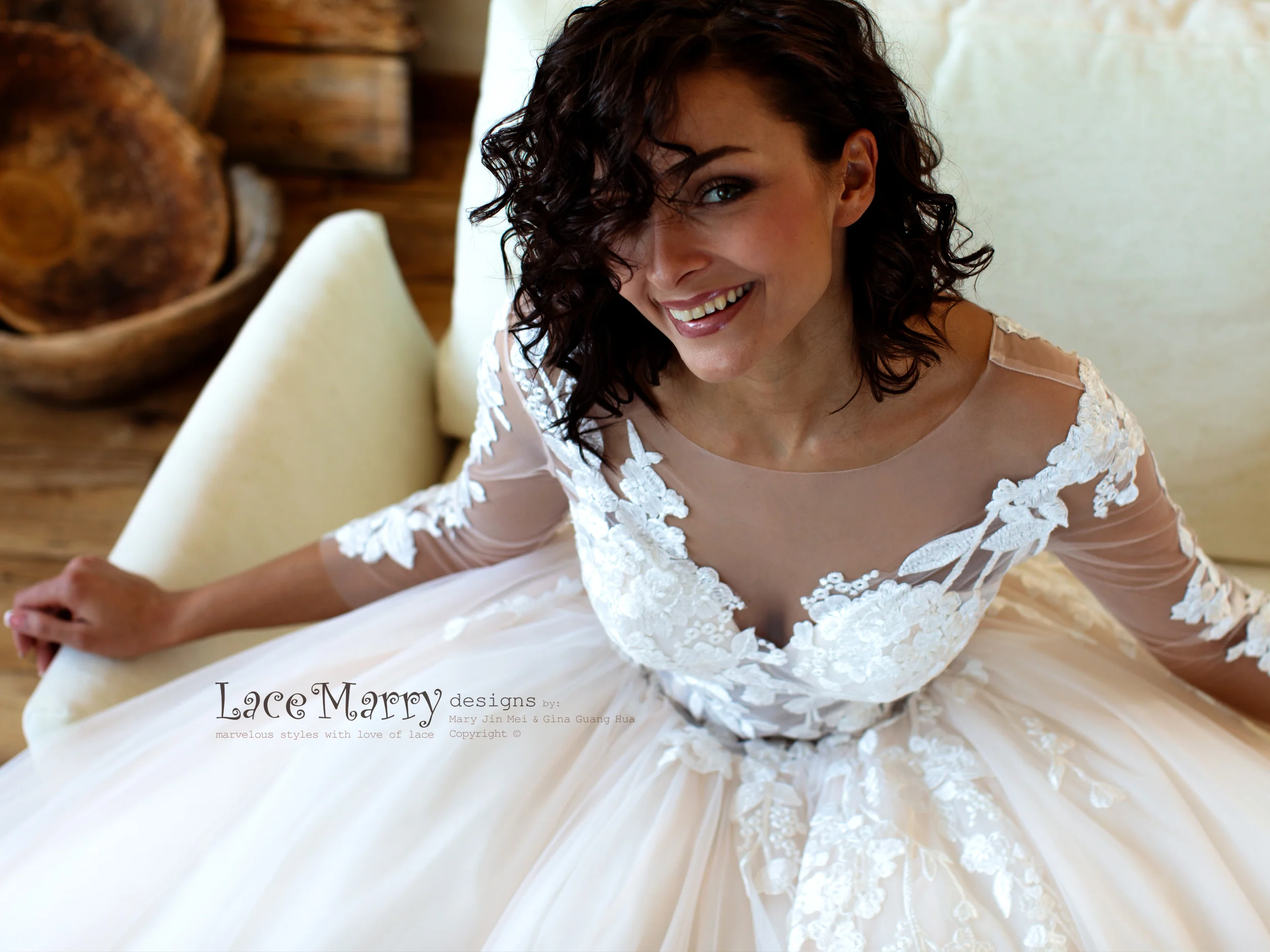 Princess Lace Wedding Dress with Sheer Long Sleeves - Image 10