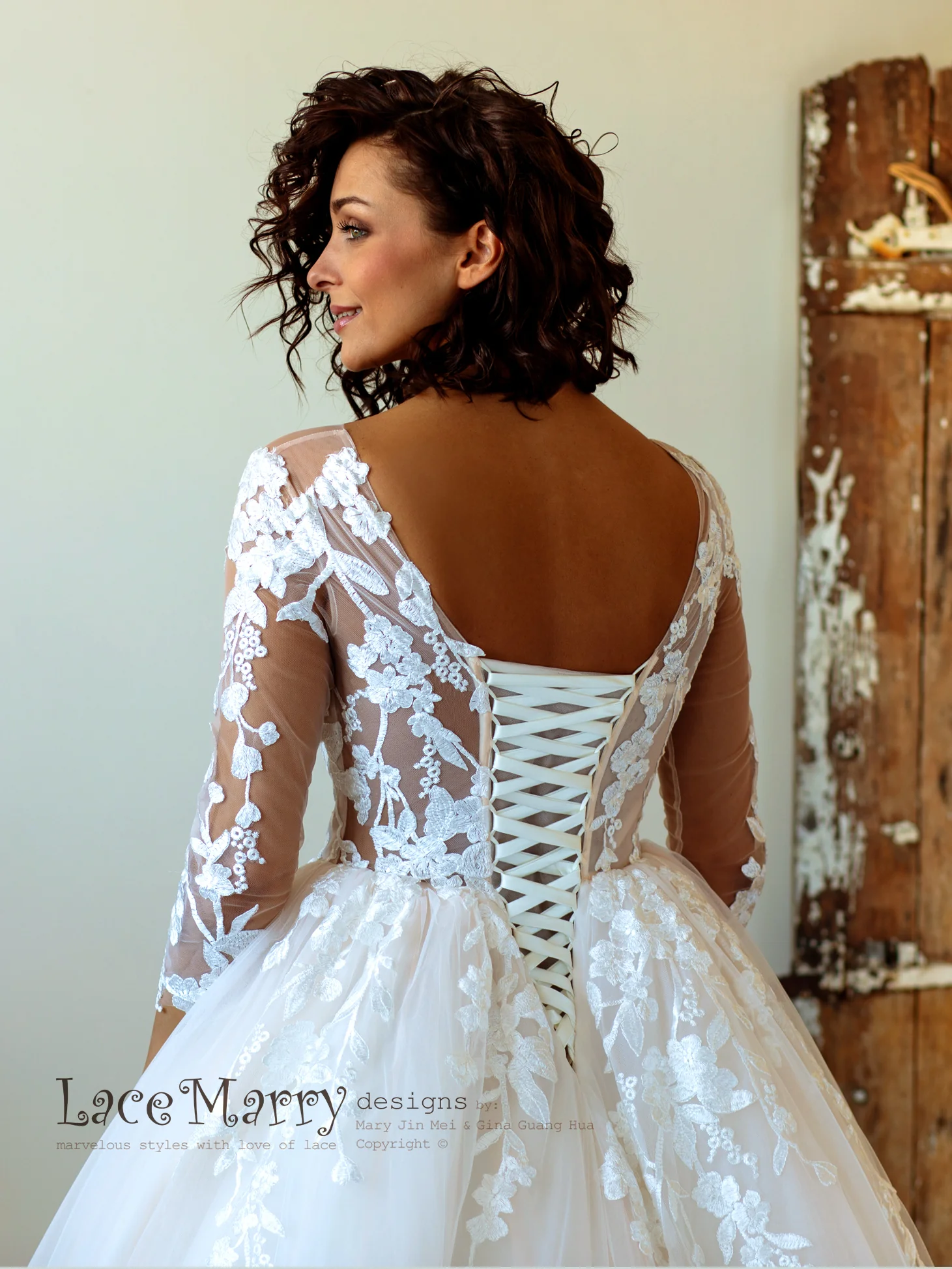 Princess Lace Wedding Dress with Sheer Long Sleeves - Image 3