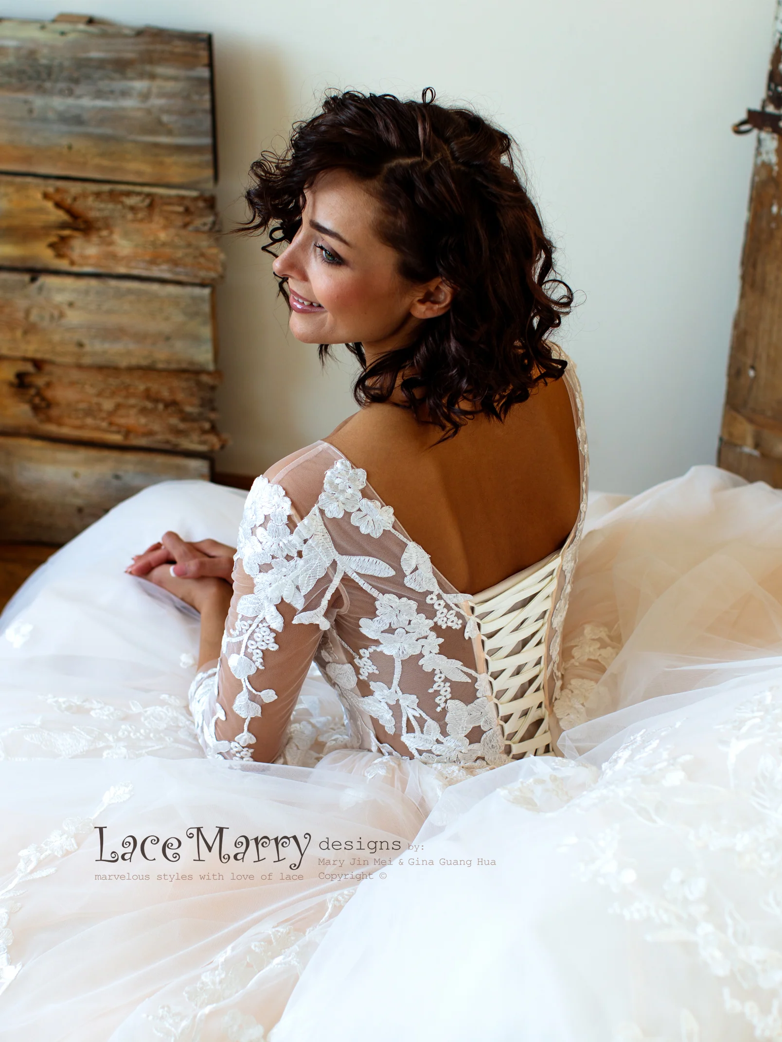 Princess Lace Wedding Dress with Sheer Long Sleeves - Image 6