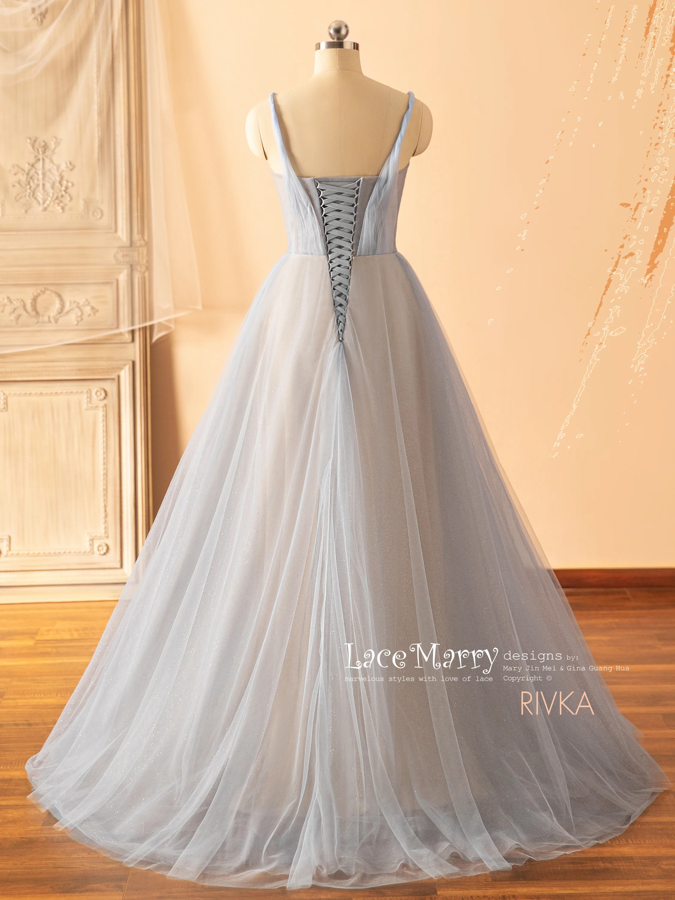 RIVKA / Light Blue Wedding Dress with Nude Underlay - Image 4