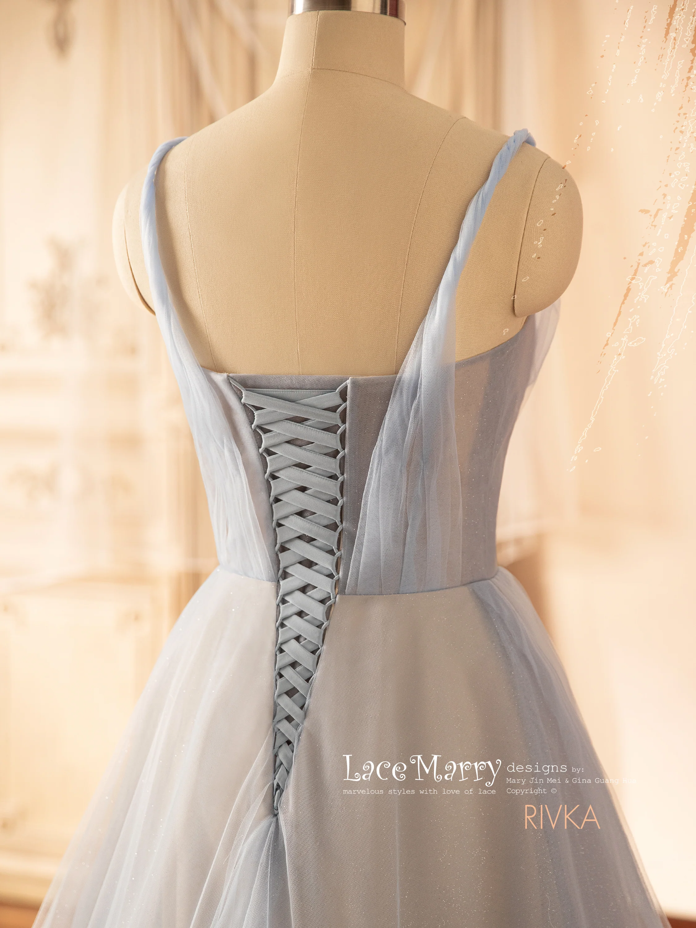 RIVKA / Light Blue Wedding Dress with Nude Underlay - Image 6