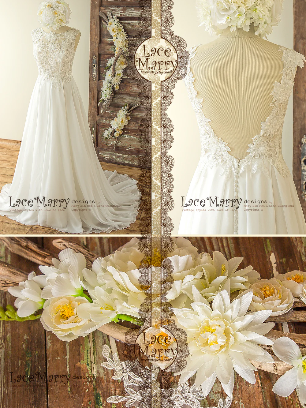 Romantic 3D Lace Wedding Dress in Bohemian Style - Image 10