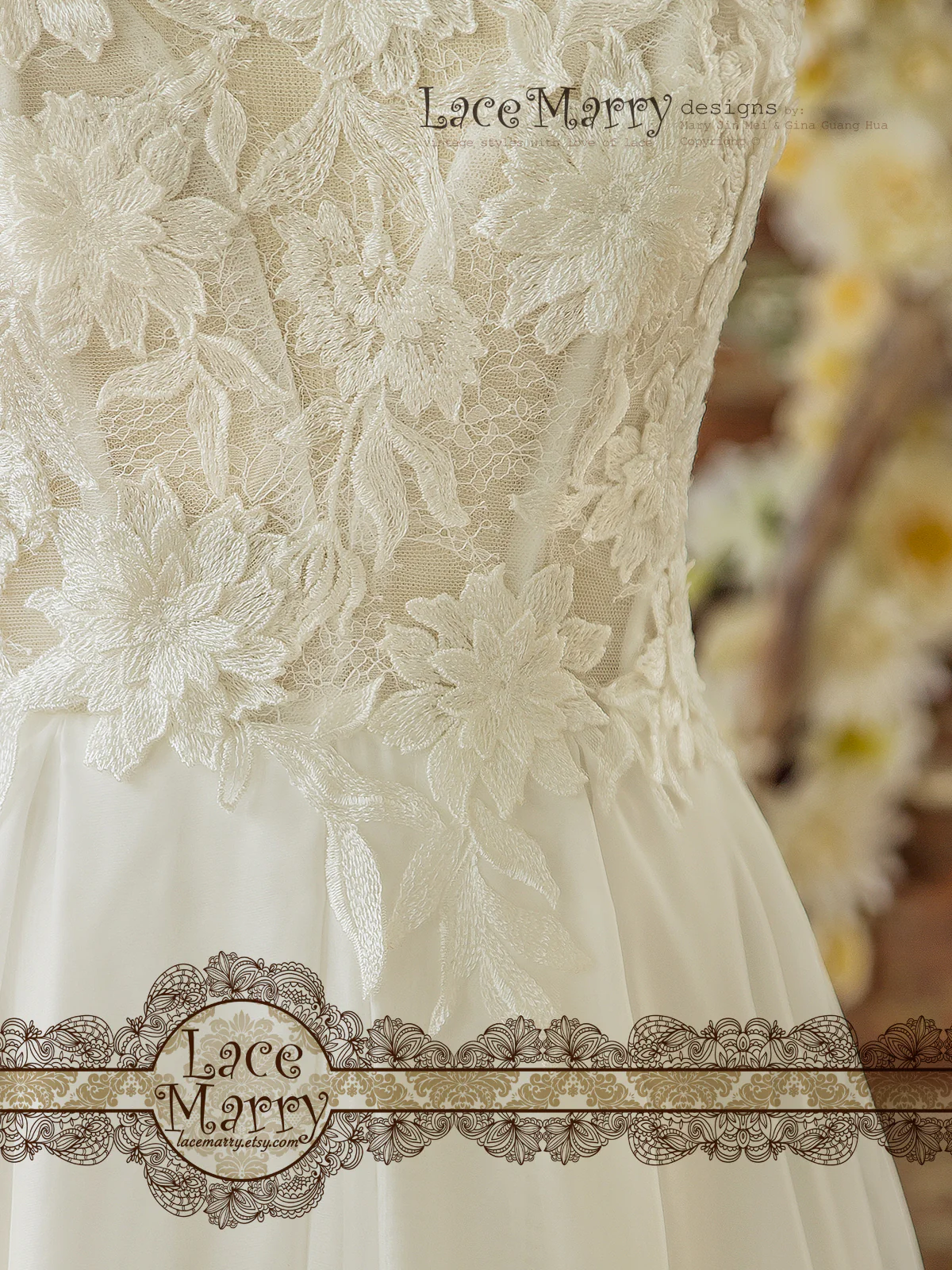 Romantic 3D Lace Wedding Dress in Bohemian Style - Image 8