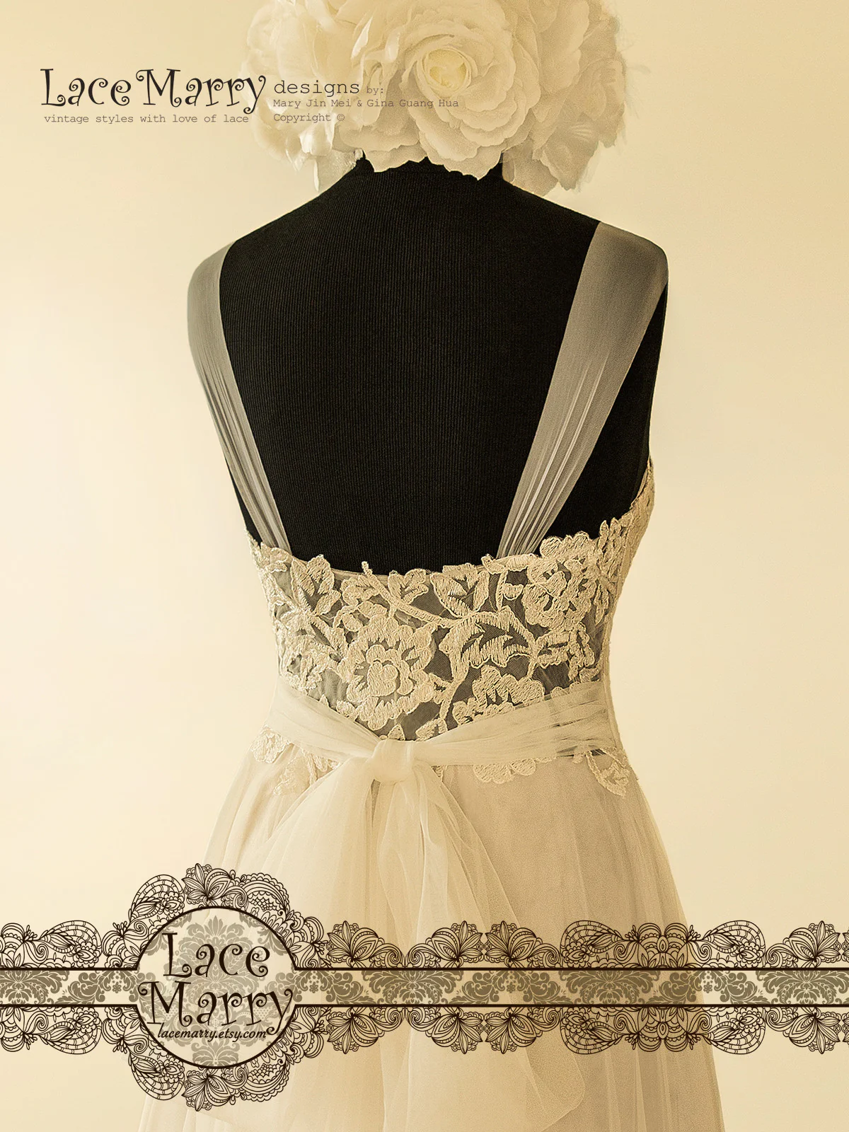 Romantic Sheer Neckline Boho Wedding Dress - Image 5