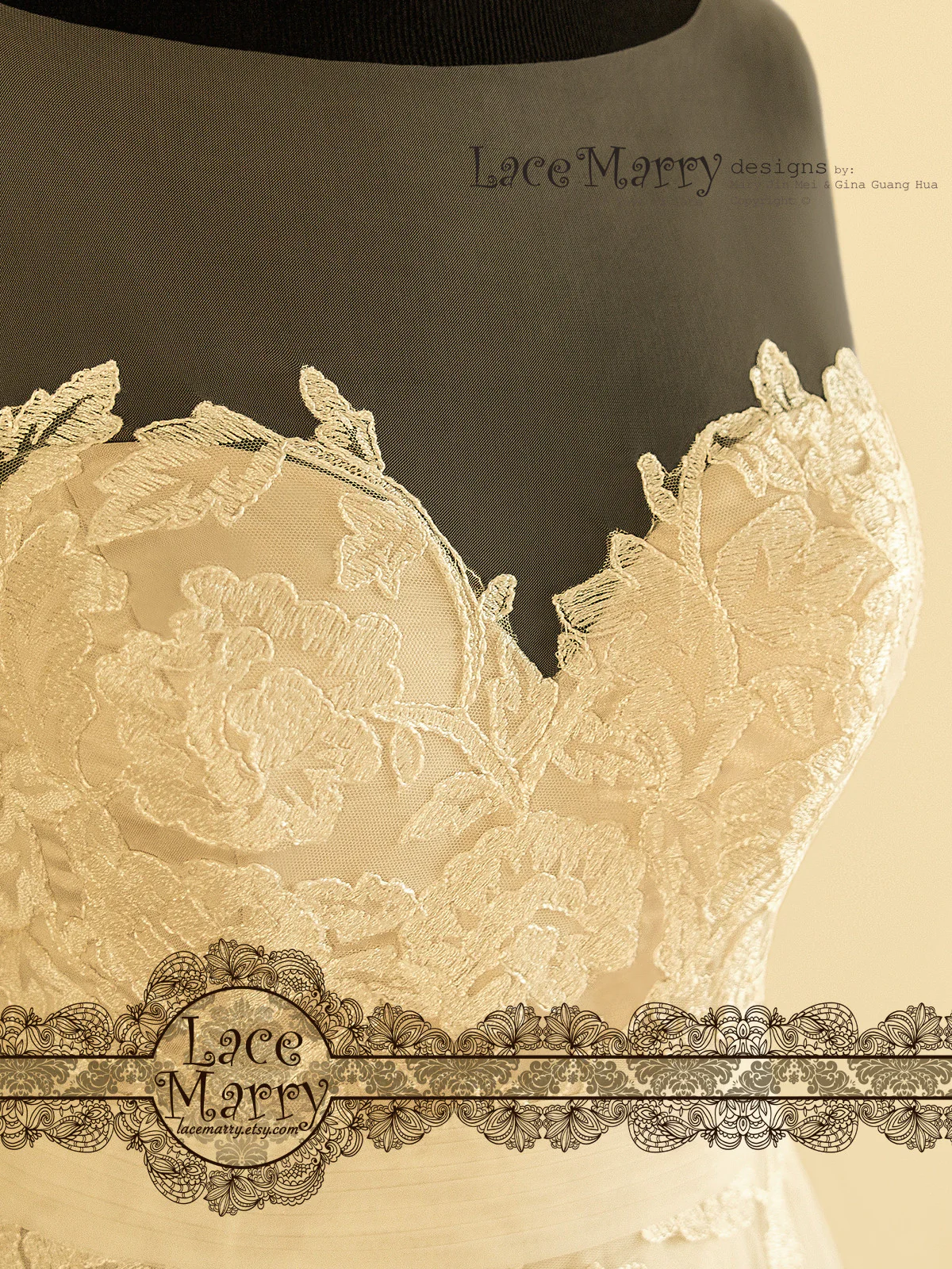 Romantic Sheer Neckline Boho Wedding Dress - Image 6