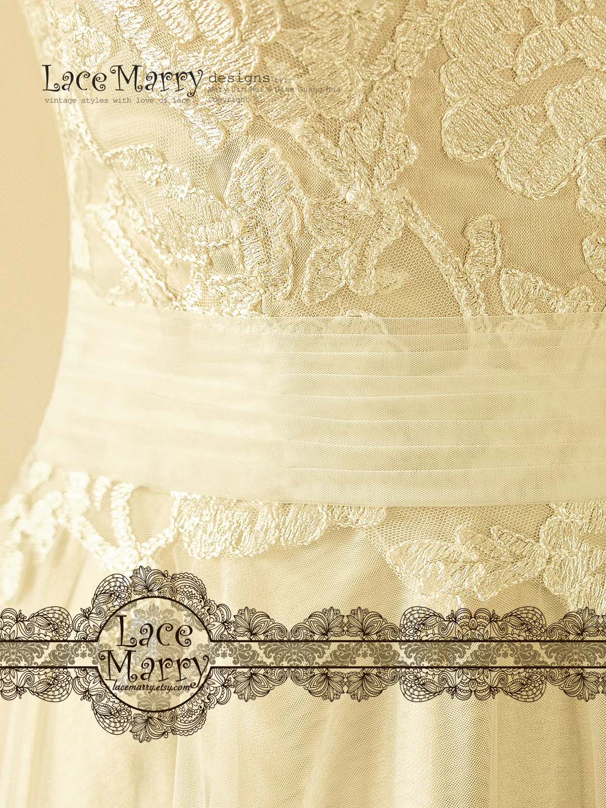 Romantic Sheer Neckline Boho Wedding Dress - Image 7