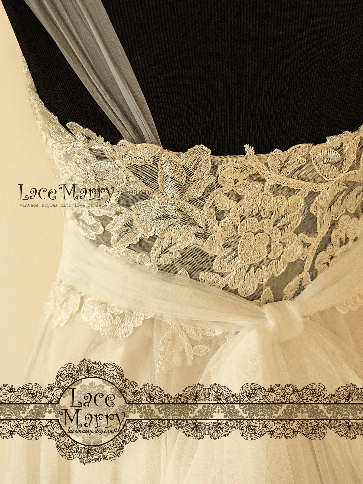 Romantic Sheer Neckline Boho Wedding Dress - Image 8